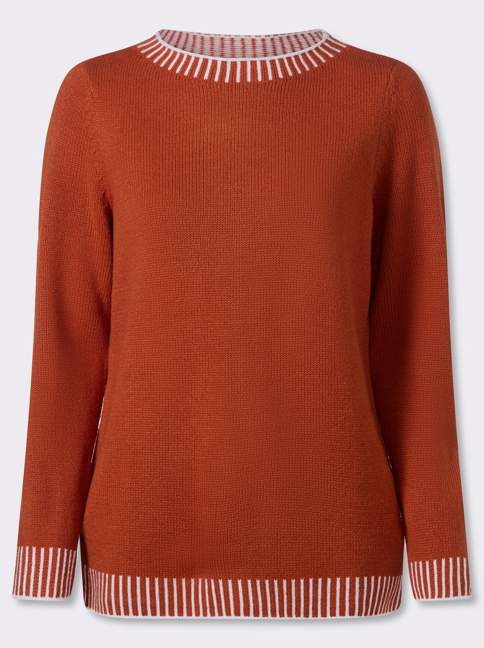 Rundhalspullover mit Kontrast-Akzenten - rostrot