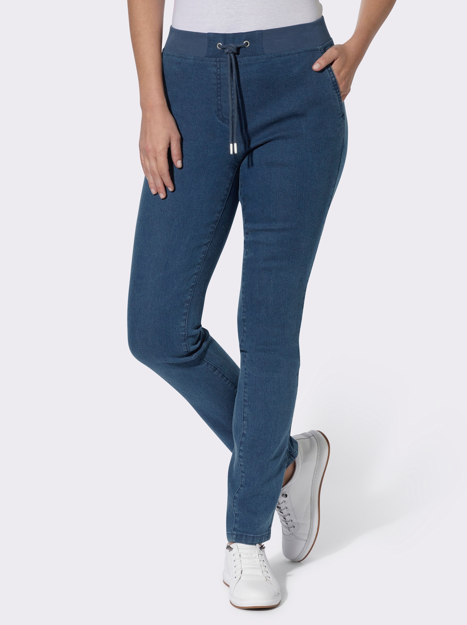 Comfortjeans met ogen en sierband - blue-stonewashed