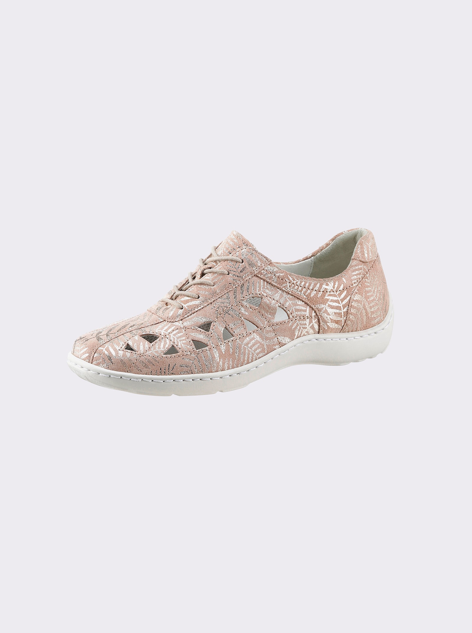 Waldläufer Schnürschuh mit Perforation und Glanz-Akzenten - beige