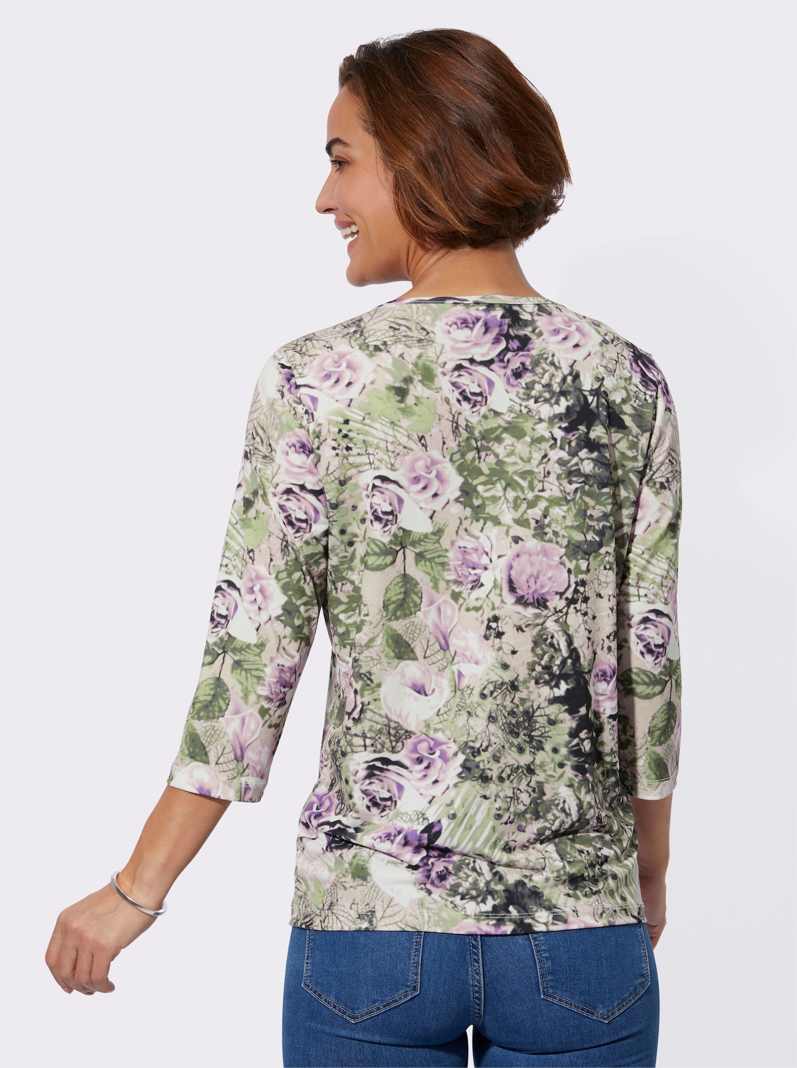 2-in-1-Shirt mit Zierreißverschluss - rosé-schilf-bedruckt