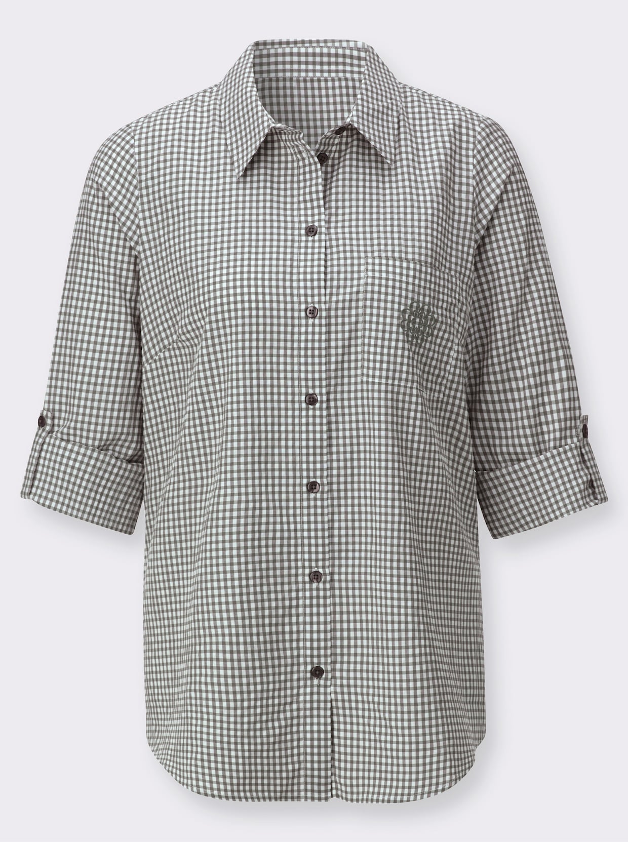 Longbluse - khaki-weiß-kariert