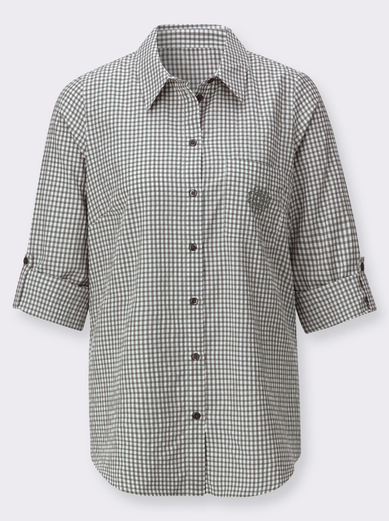 Longbluse im pflegeleichten Materialmix - khaki-weiss-kariert