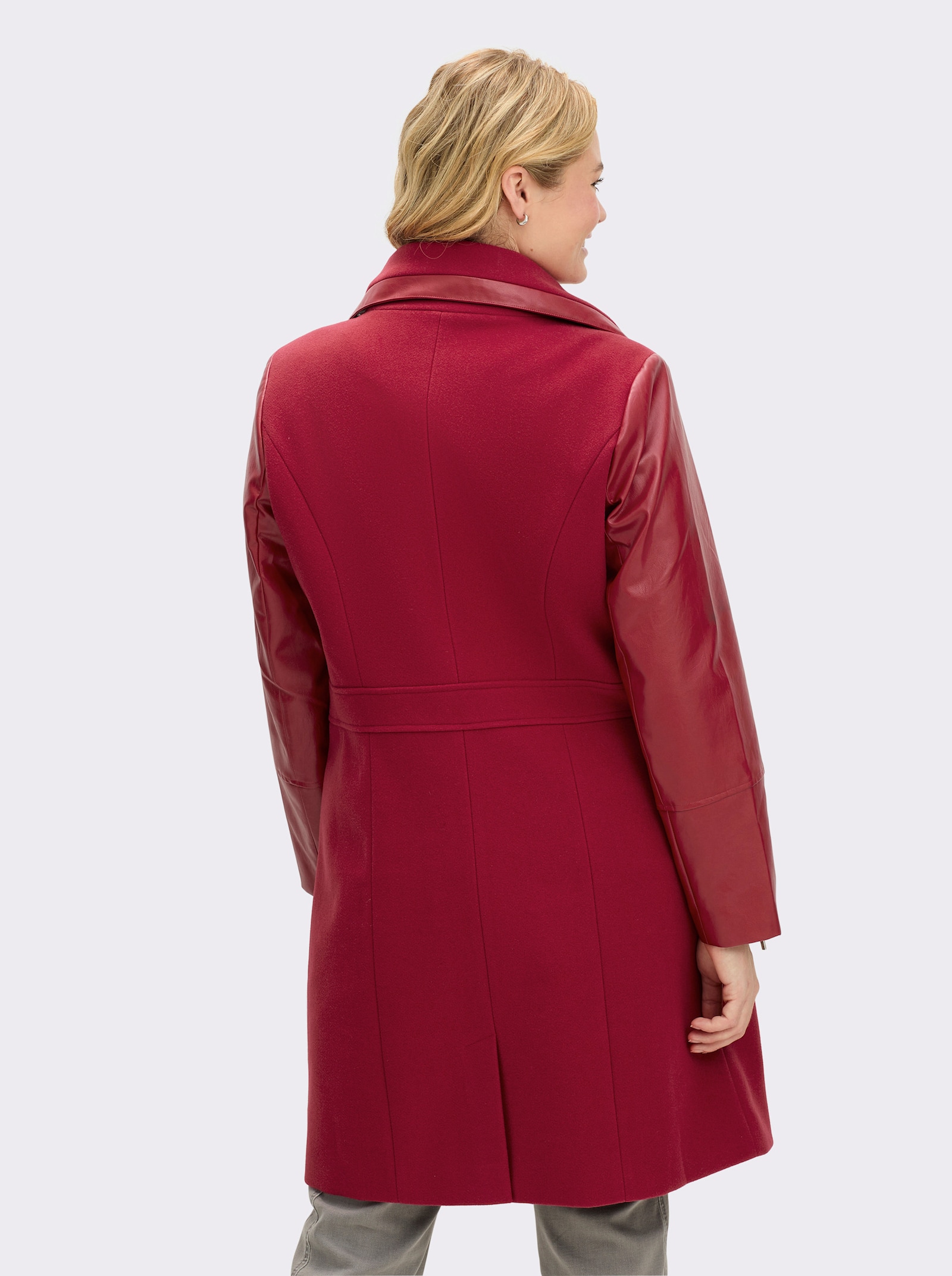 sheego by Joe Browns Kurzmantel im Biker-Stil, Materialmix - kirsche