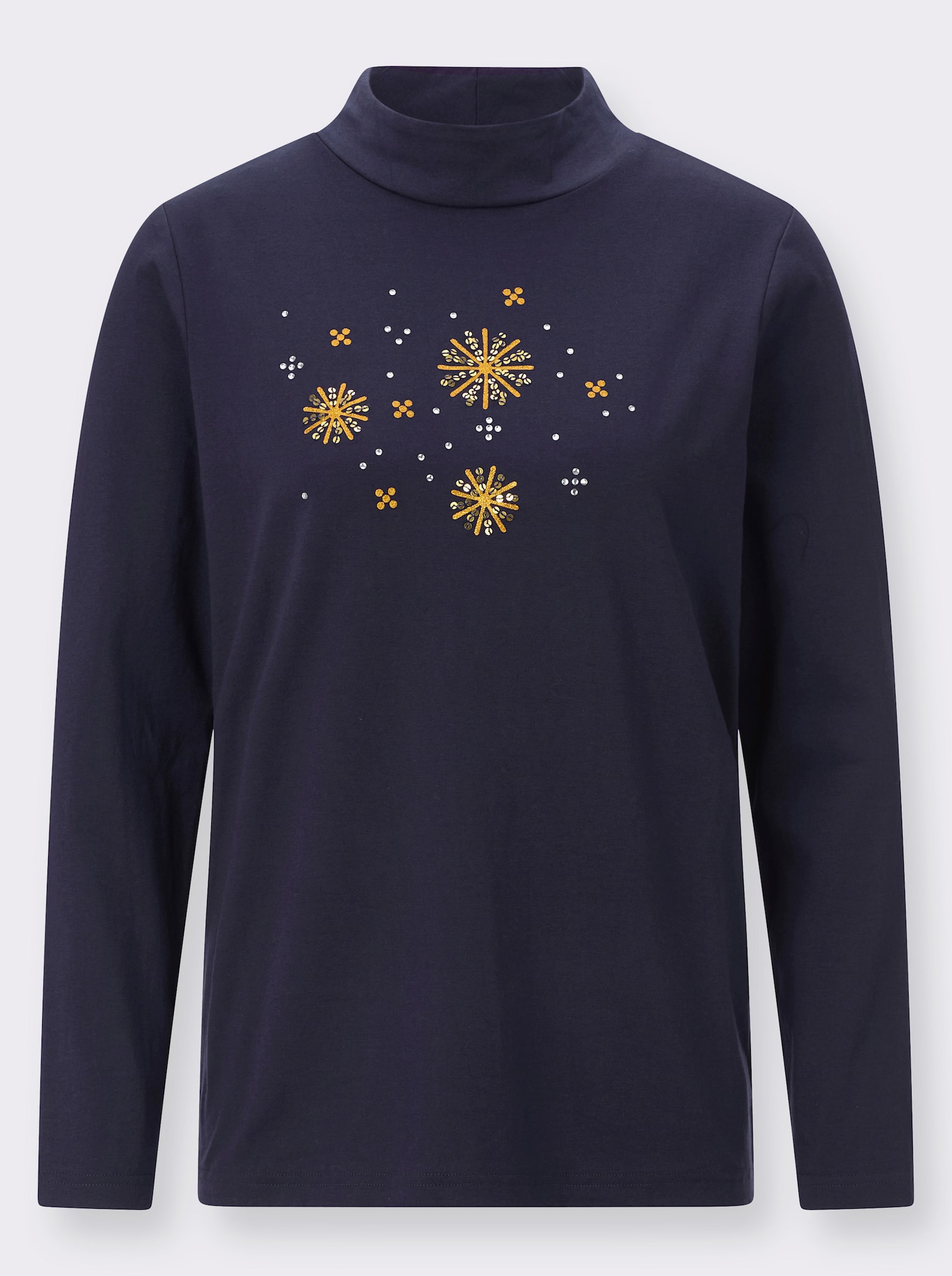 Stehkragenshirt mit Glitzersteinchen - marine