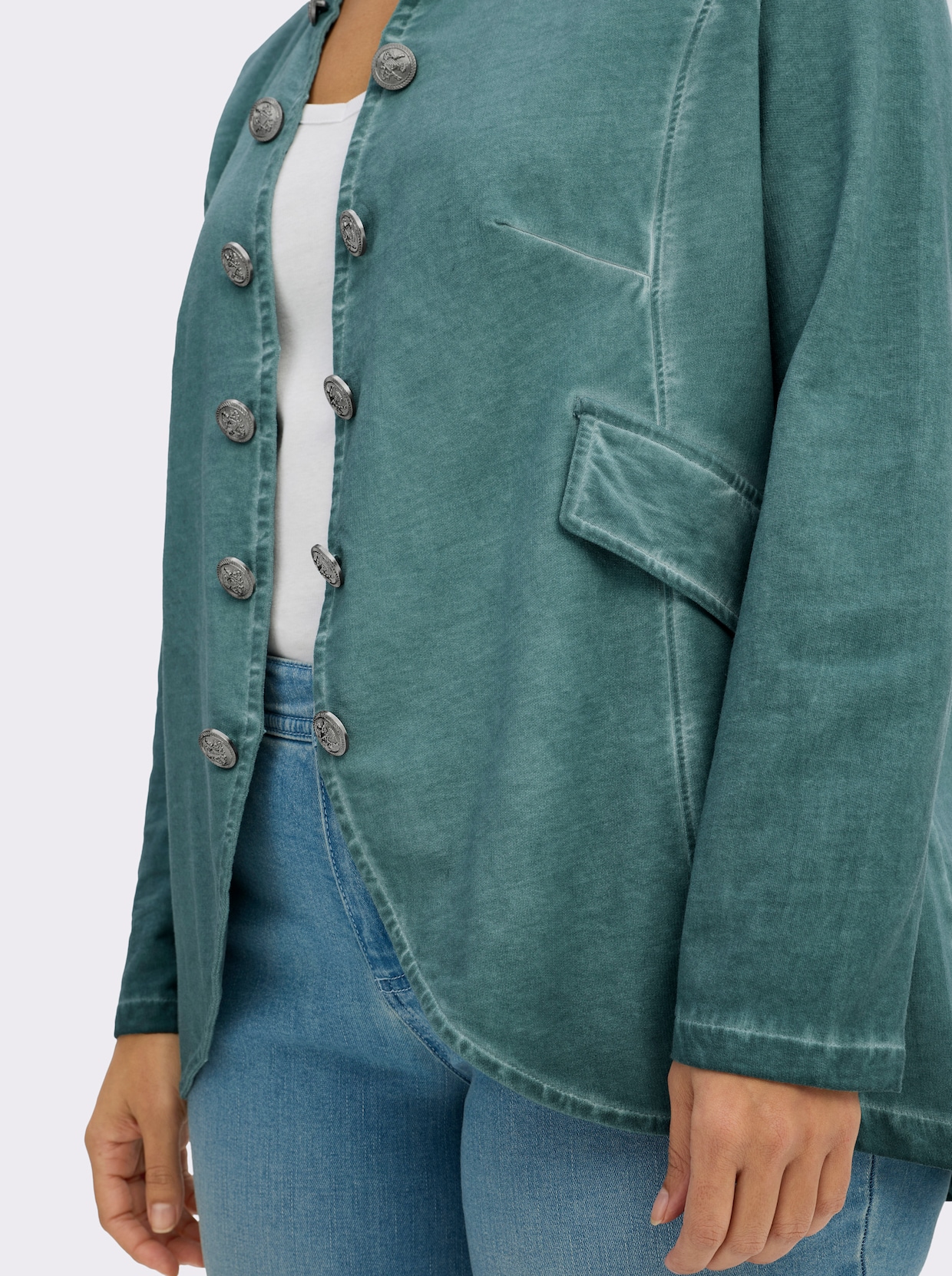 Sweatjacke in Oil-dyed-Optik - jade