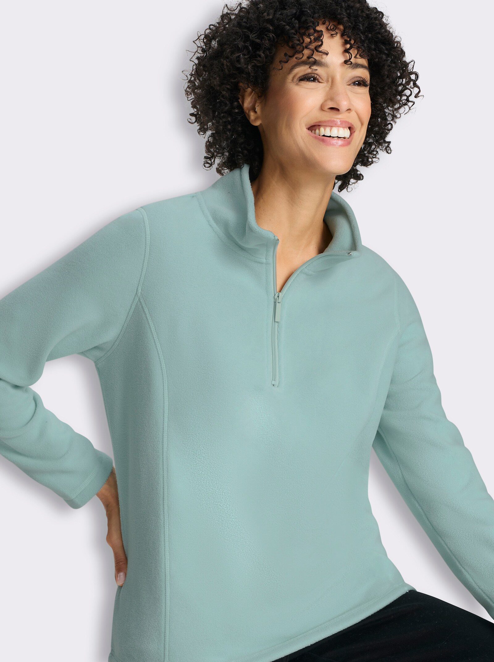 Fleeceshirt mit Stehkragen - kalkmint