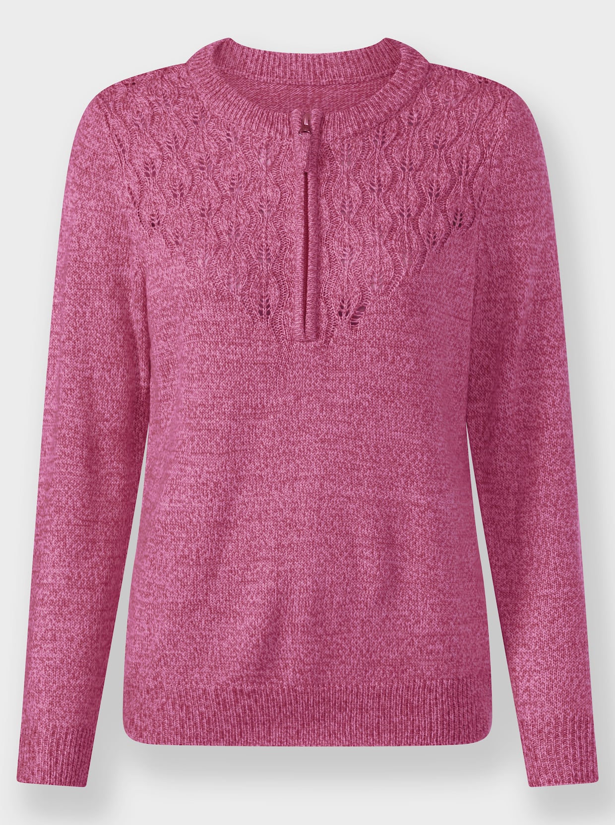 Rundhalspullover - fuchsia-meliert