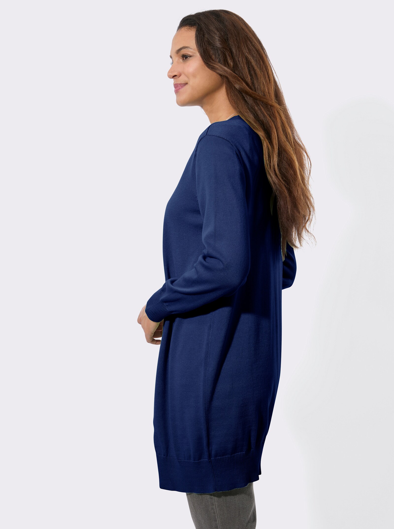 Longstrickjacke mit gerippten Bündchen - royalblau