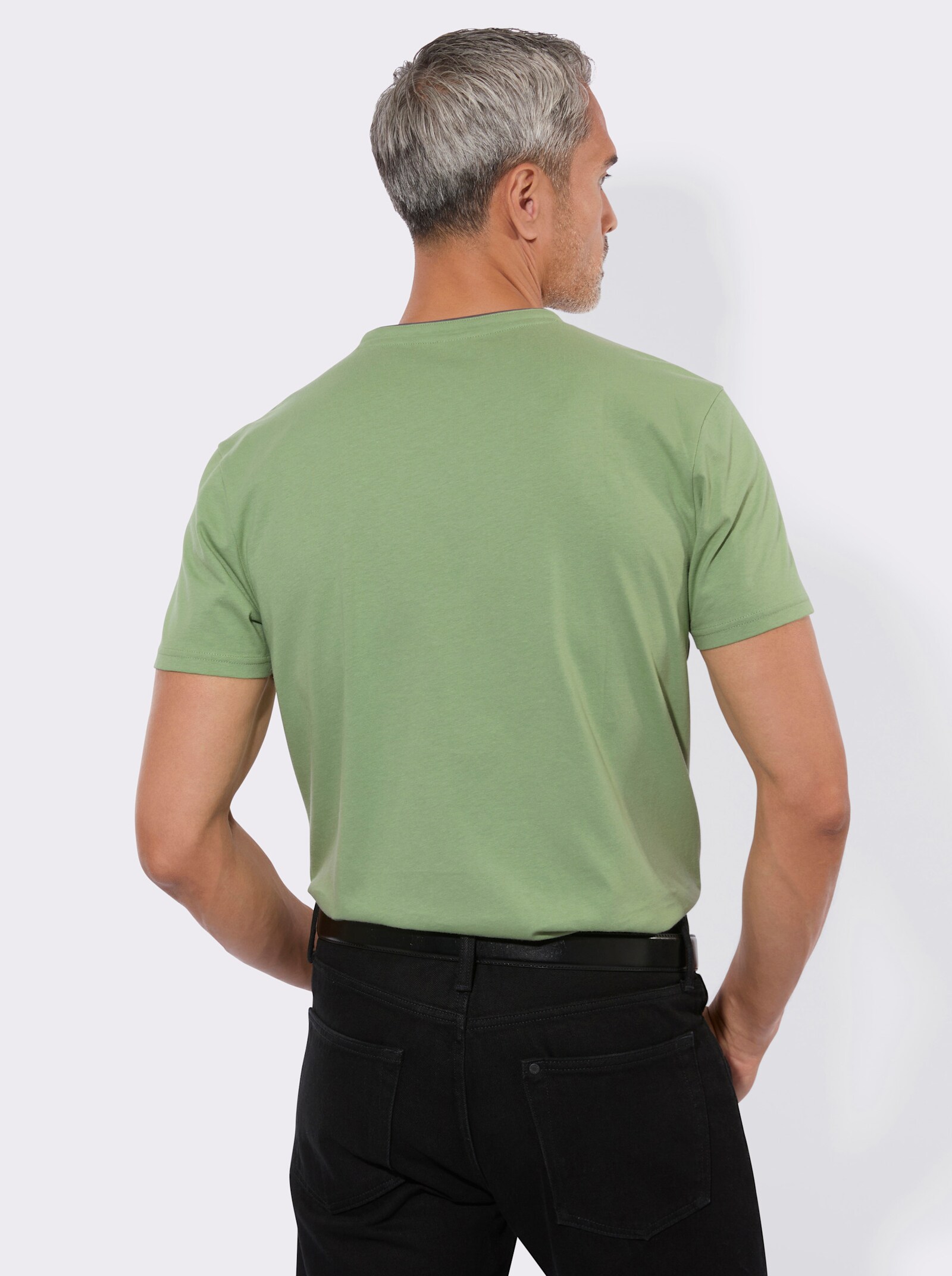 Henleyshirt mit kleinem Druck-Motiv - eucalyptus
