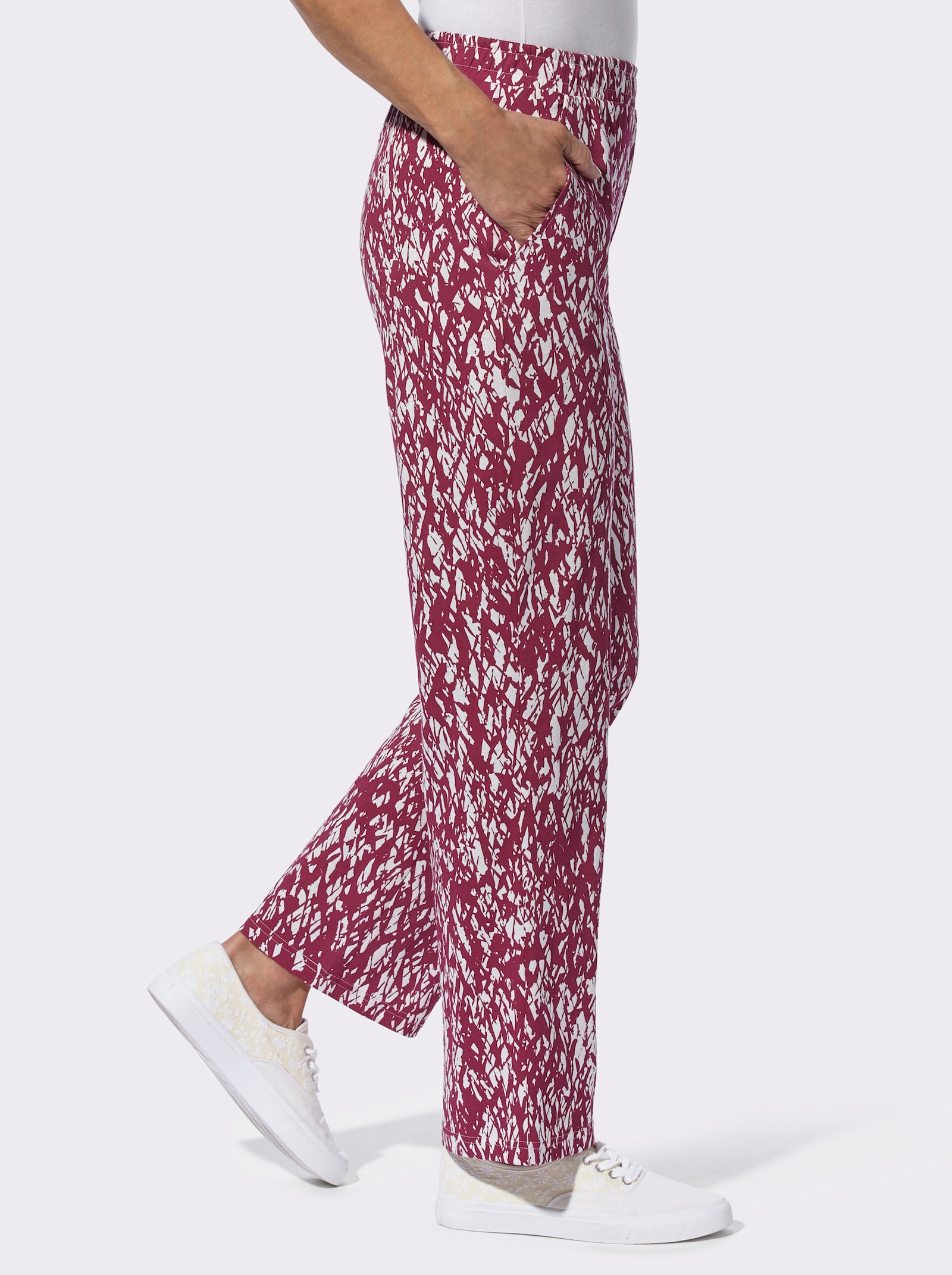 Vrijetijdsbroek met twee zakken, bedrukt - bordeaux/ecru bedrukt