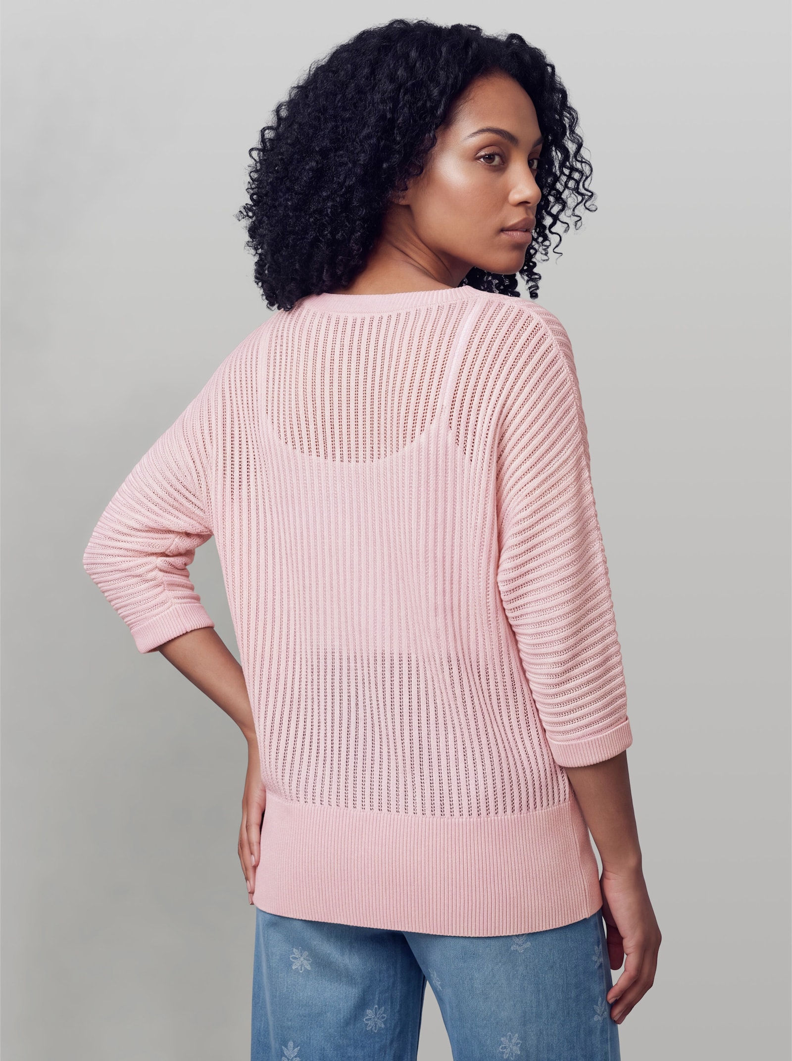 heine Ajourpullover mit weitem Ausschnitt - hellrosé