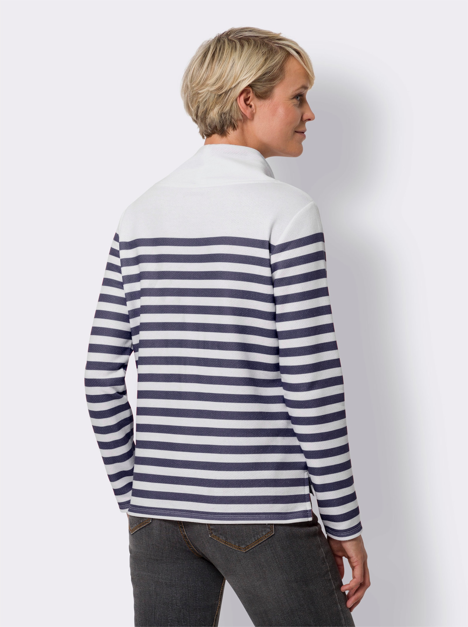 Sweatshirt im Marine-Stil - weiss-marine-geringelt