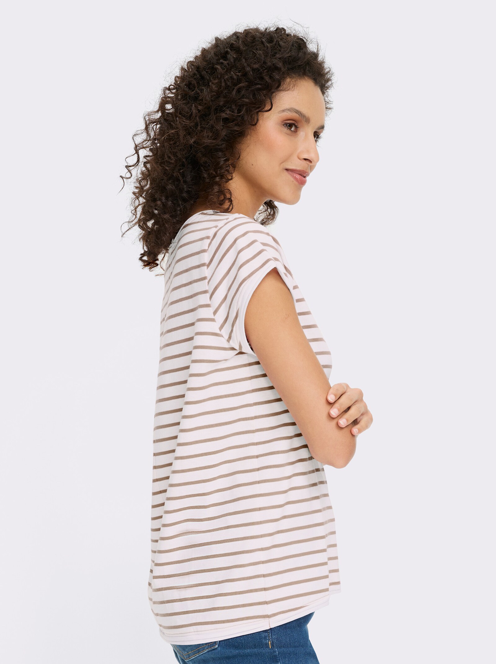 heine T-Shirt - weiß-sesam-geringelt