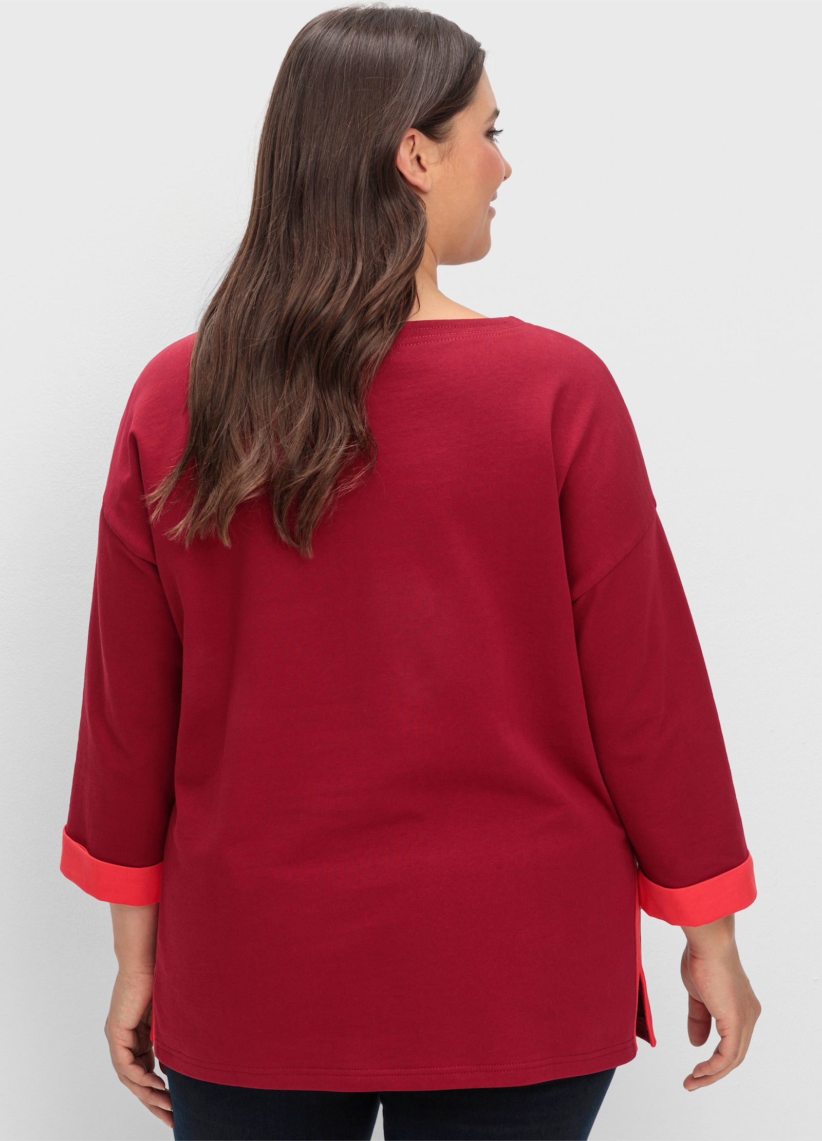 sheego Sweatshirt mit kontrastfarbenen Details - dunkelrot