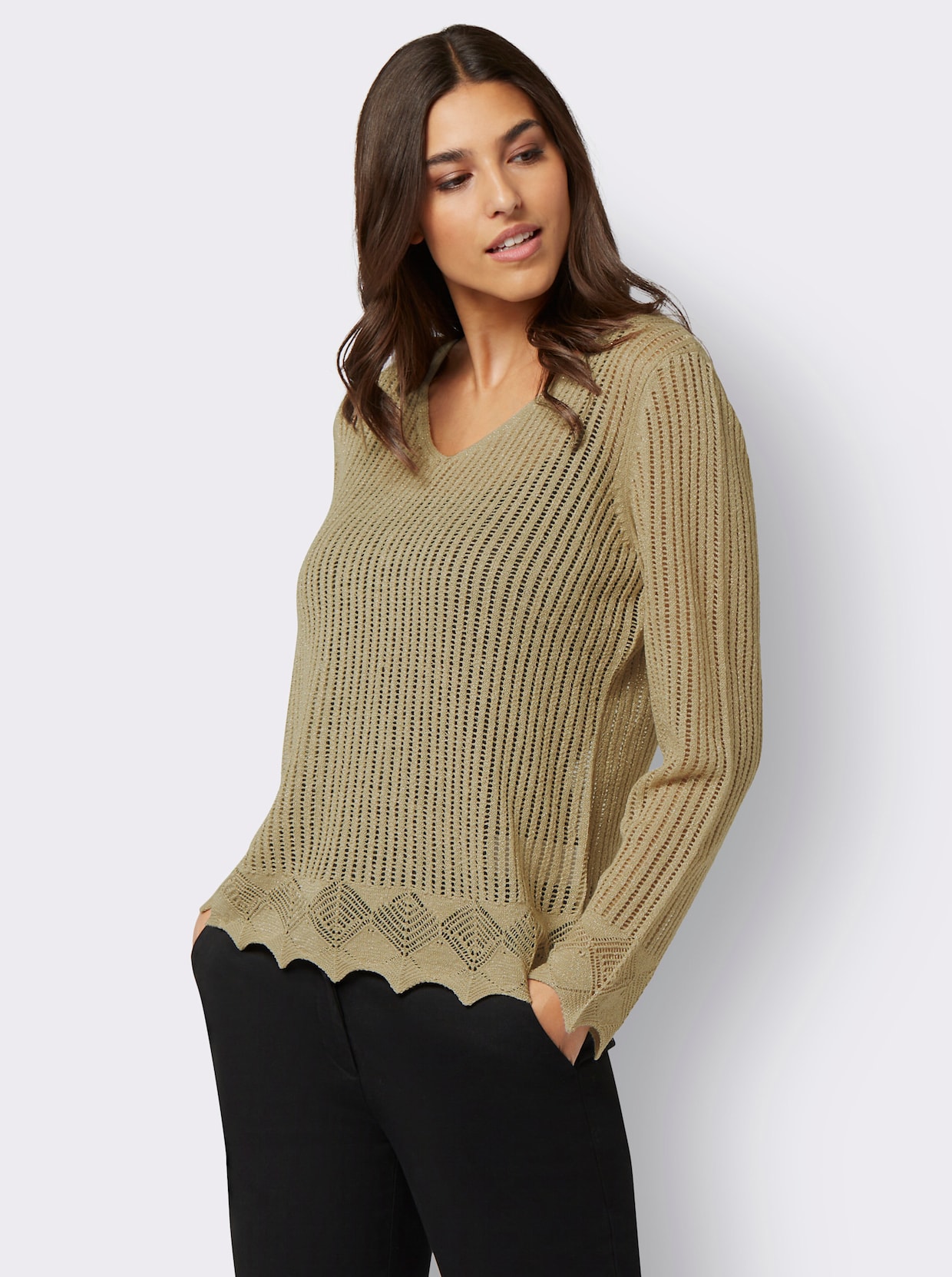 Ajourpullover - Beige/goudkleurig dessin