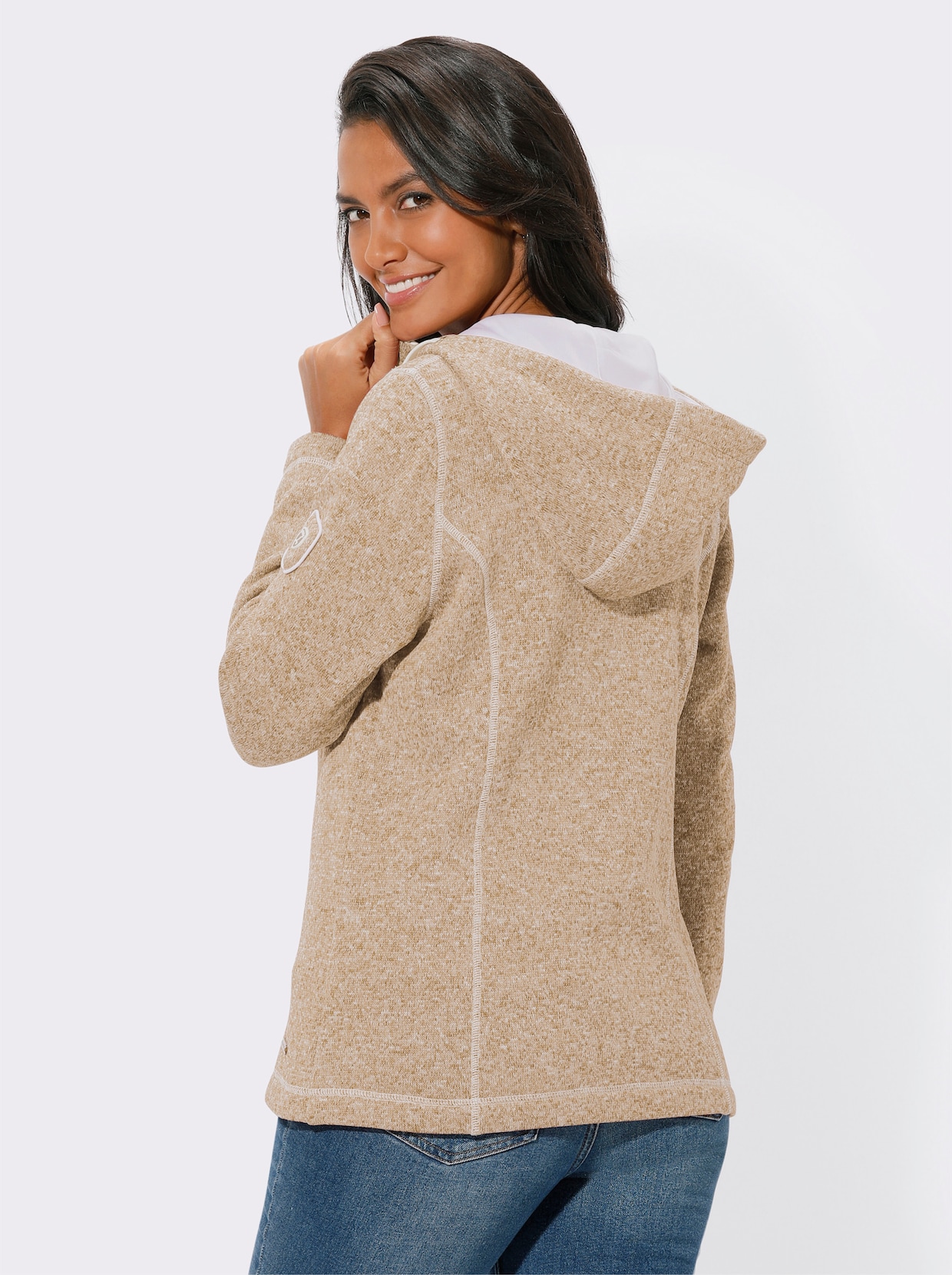 Jack van tricotfleece - camel/ecru gemêleerd