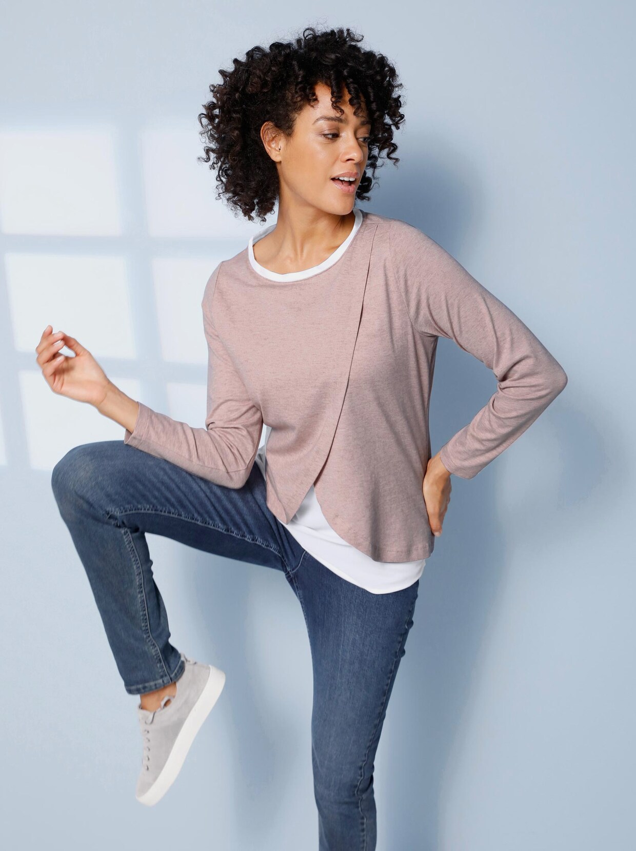 Creation L Premium Shirt van viscose en wol - roze gemêleerd