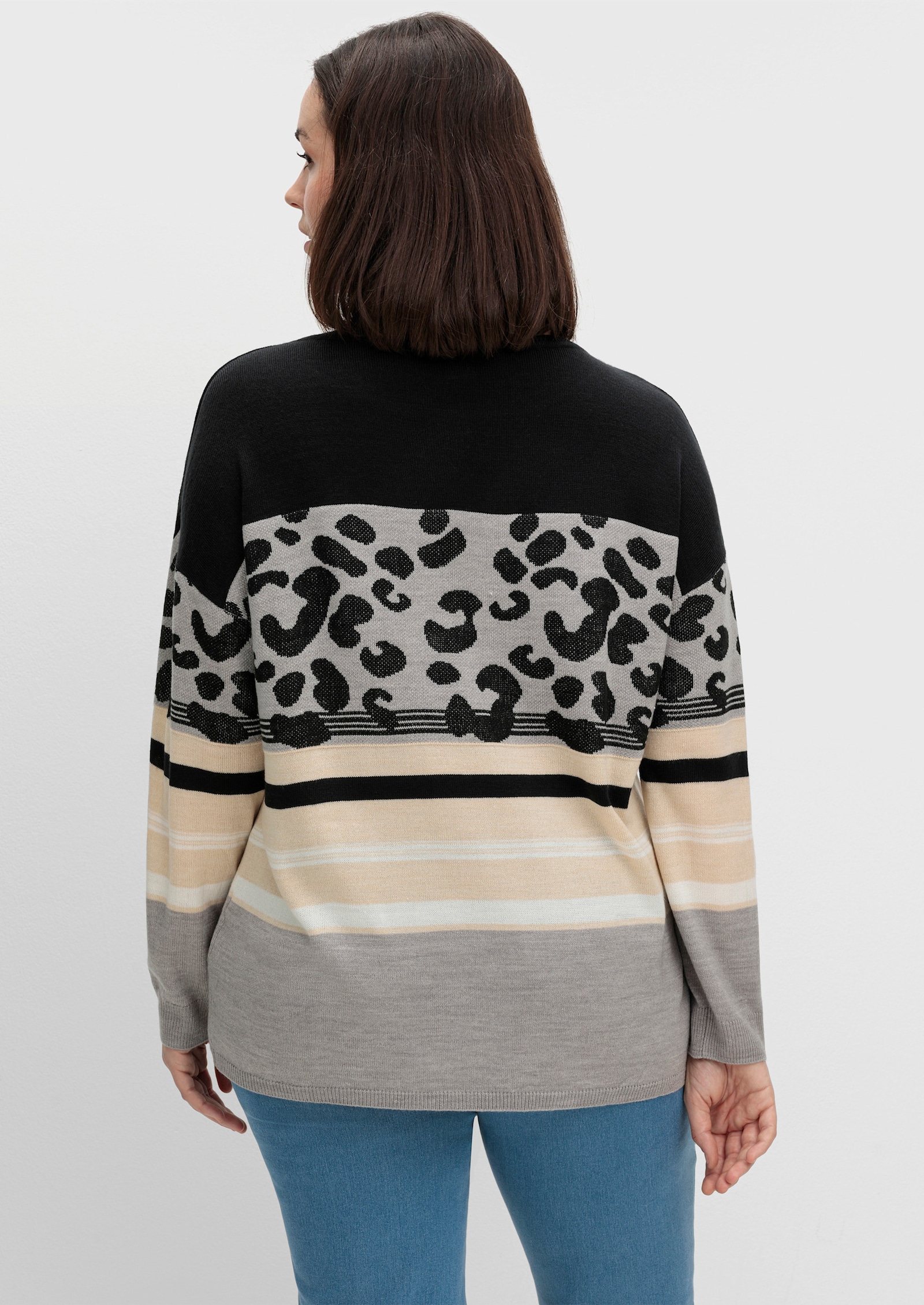 Rundhalspullover im Animal-Print, weich - schwarz-ecru-gemustert