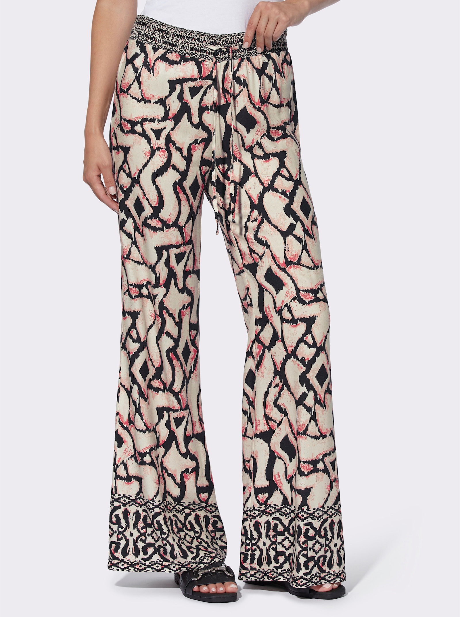 heine Schlupfhose mit Leinen - grapefruit-schwarz-bedruckt