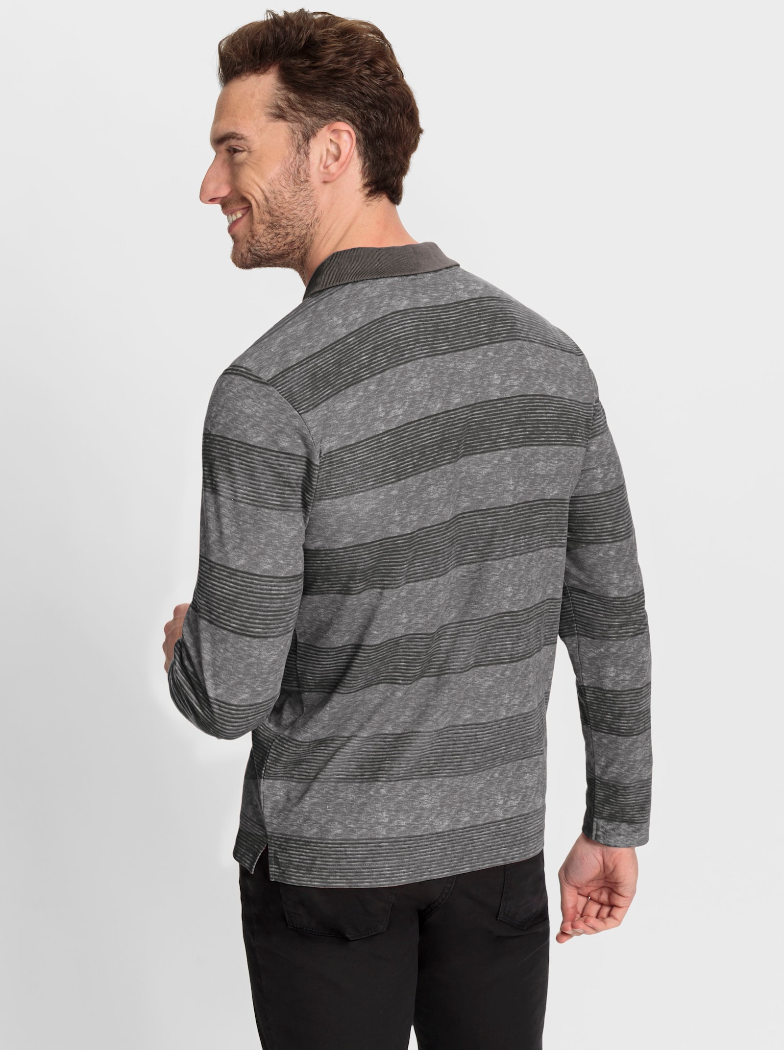 Catamaran Poloshirt met lange mouwen en streeppatroon - grafiet/antraciet