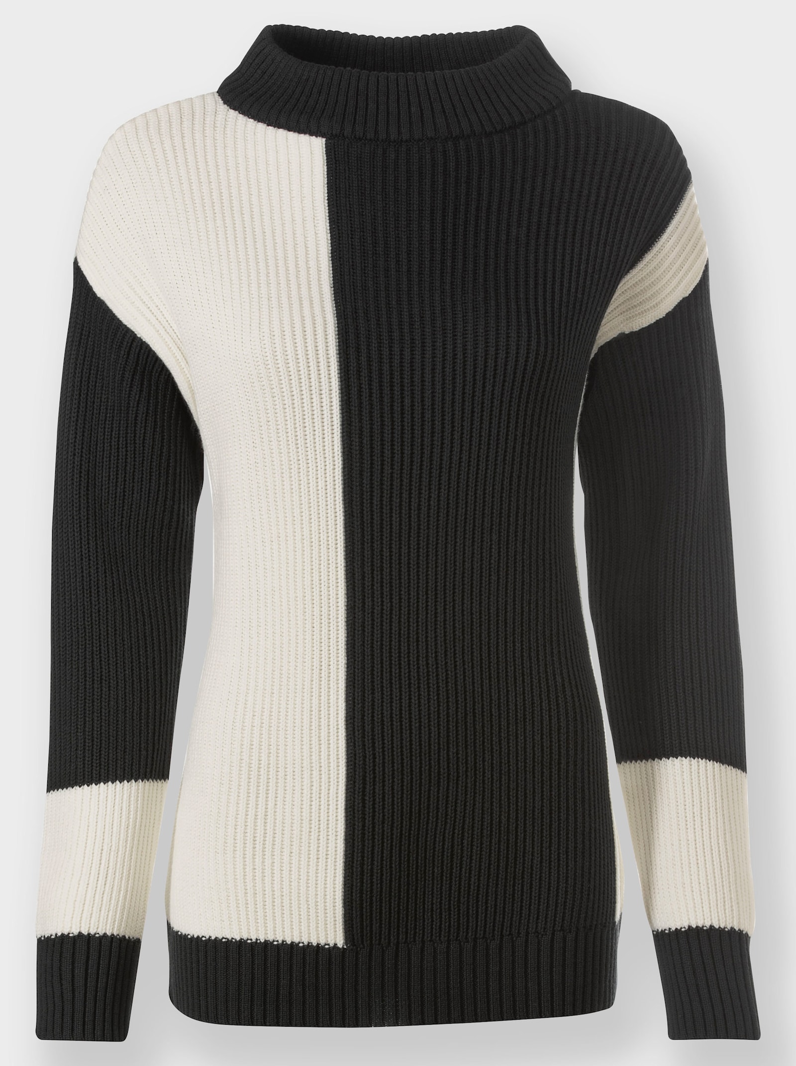 heine Stehkragenpullover mit Rippenstrick - schwarz-ecru-gemustert