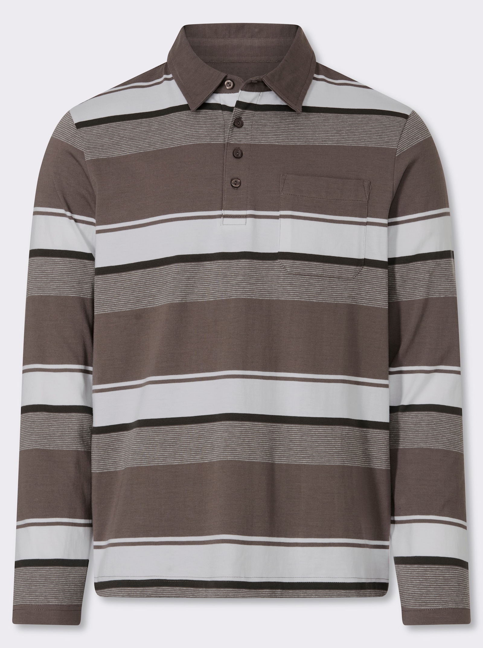 Marco Donati Langarmshirt im Streifen-Dessin allover - dunkeltaupe-gestreift