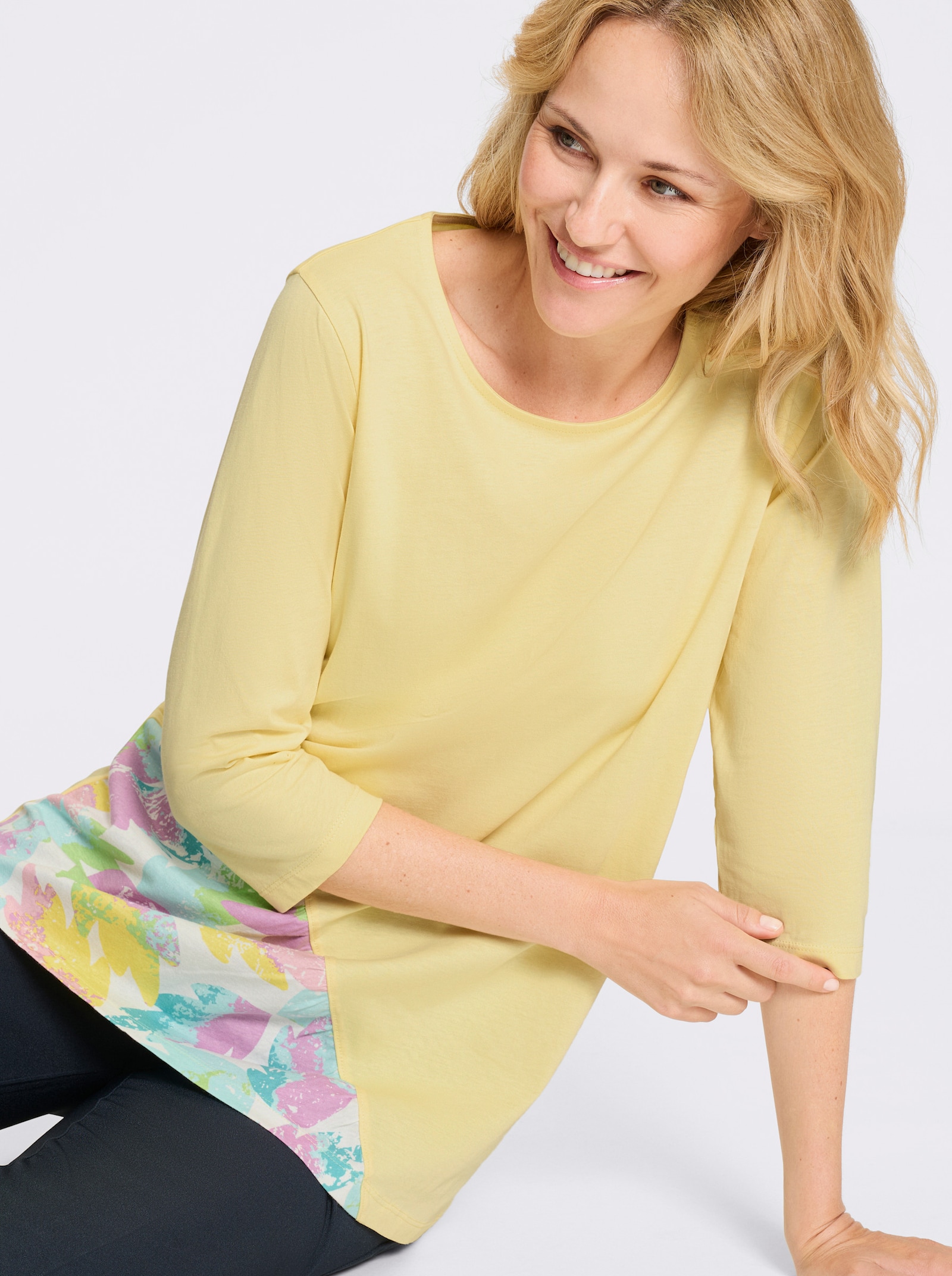 Longshirt mit bedrucktem Einsatz vorne - zitrone-mint