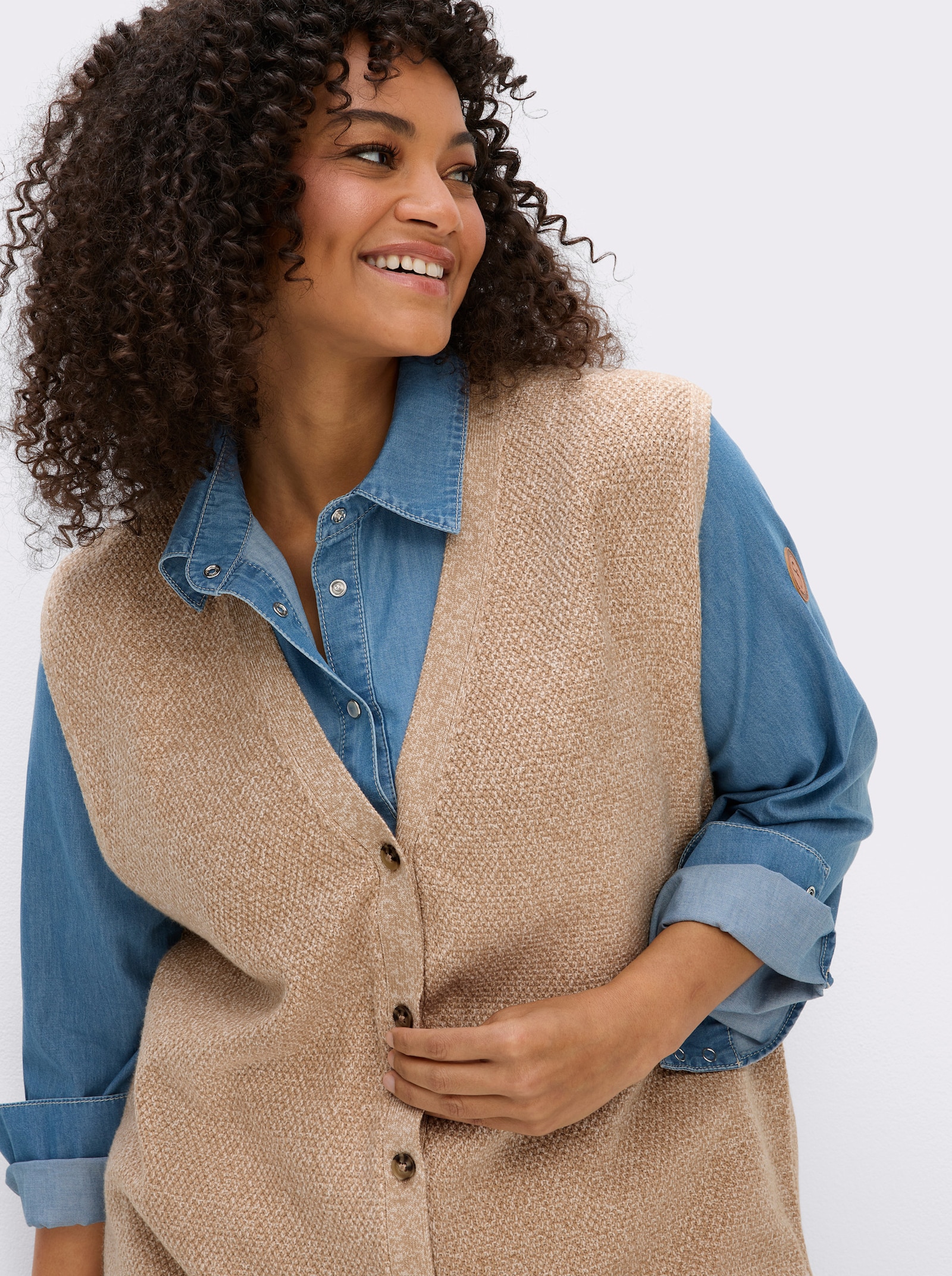 sheego Strickweste in Melange-Optik - camel-meliert