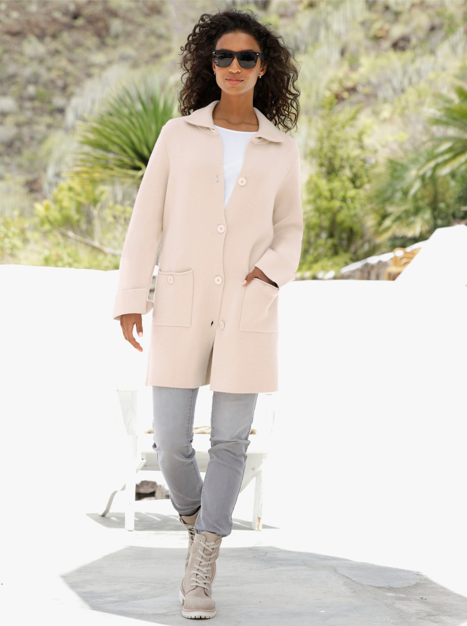 heine Longstrickjacke mit Taschen - sand