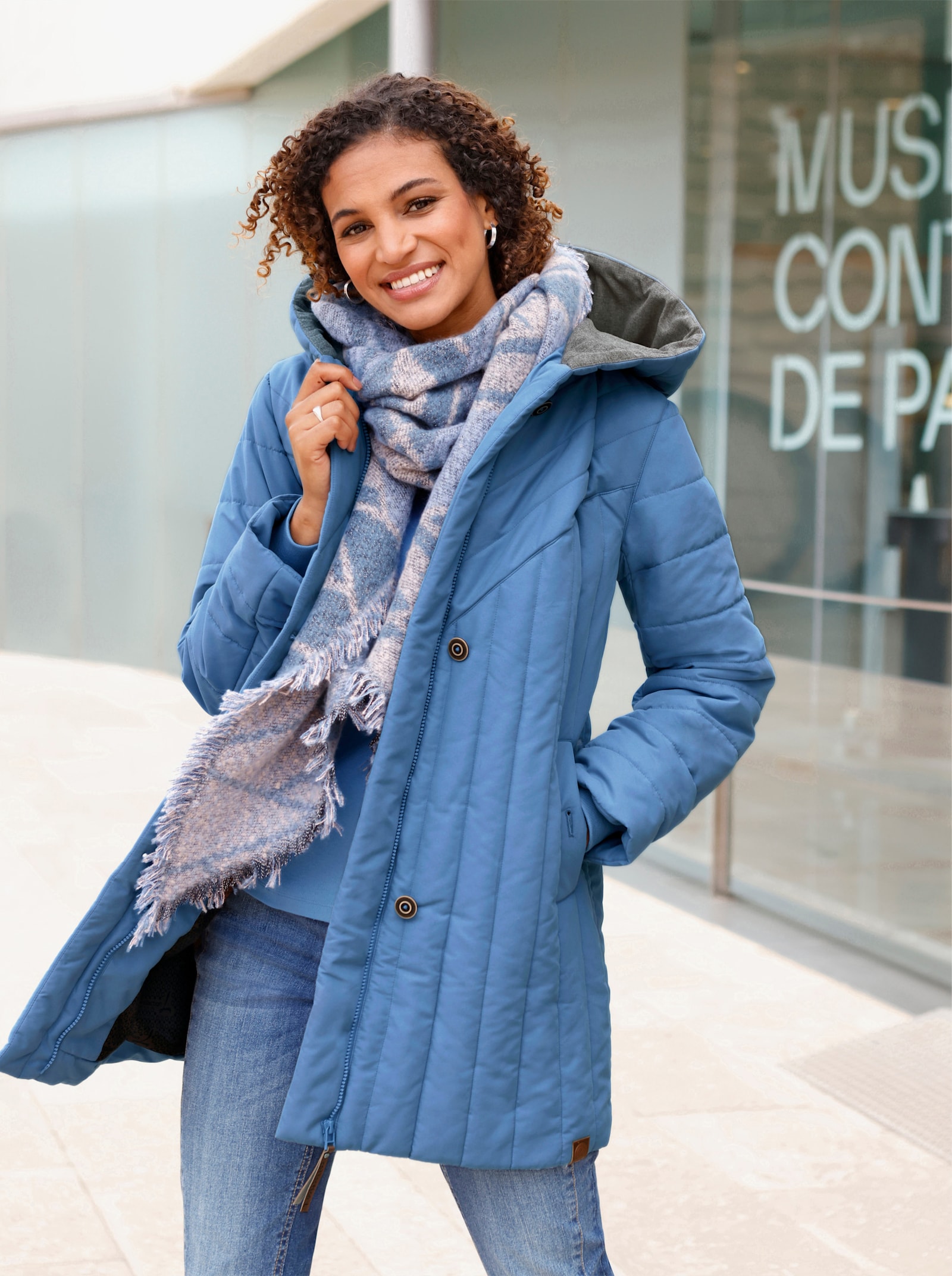 Jacke im Steppmuster-Mix, wärmend - mittelblau-steingrau