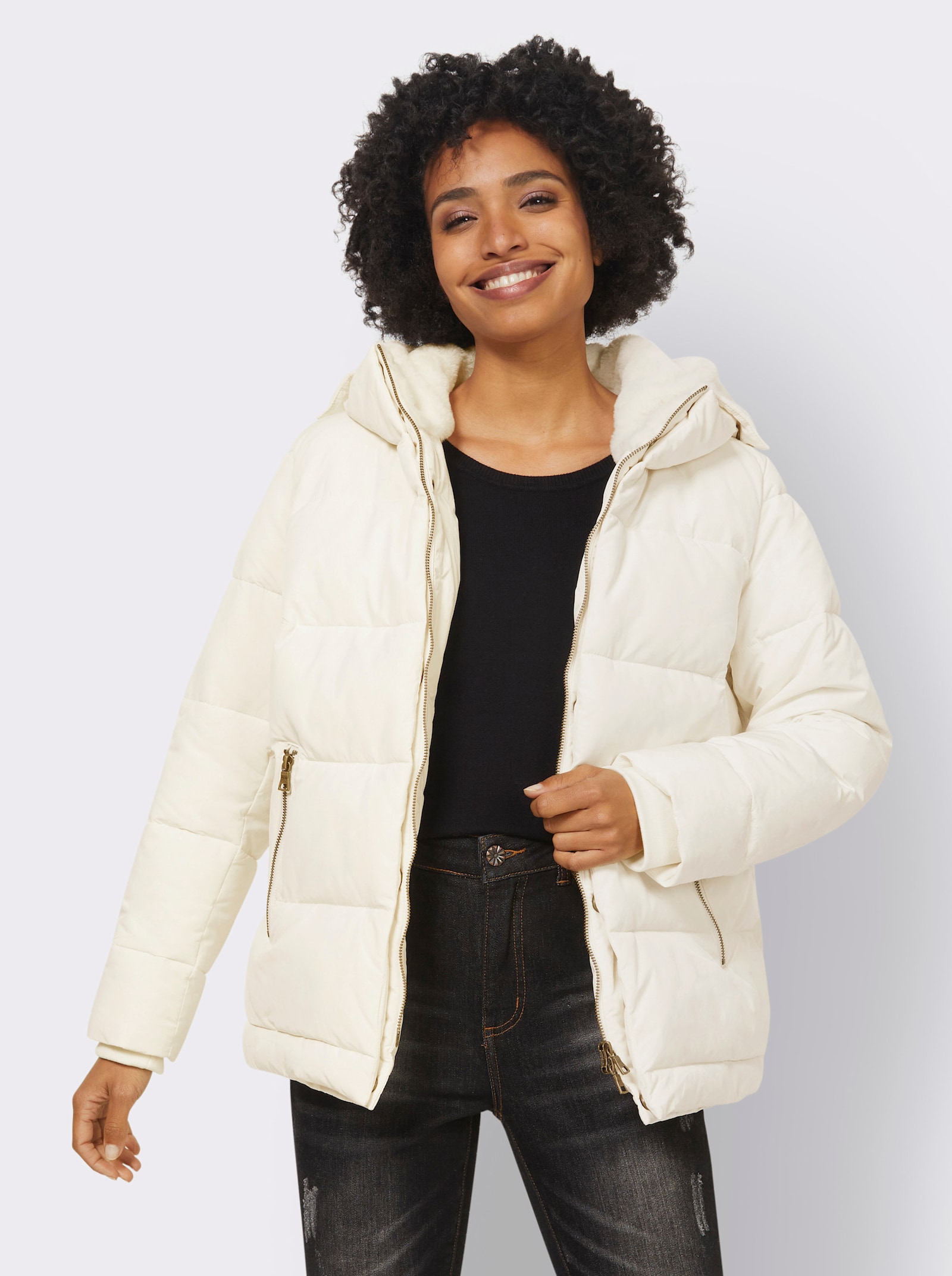 heine Winterjacke mit Pelzimitat-Futter - champagner
