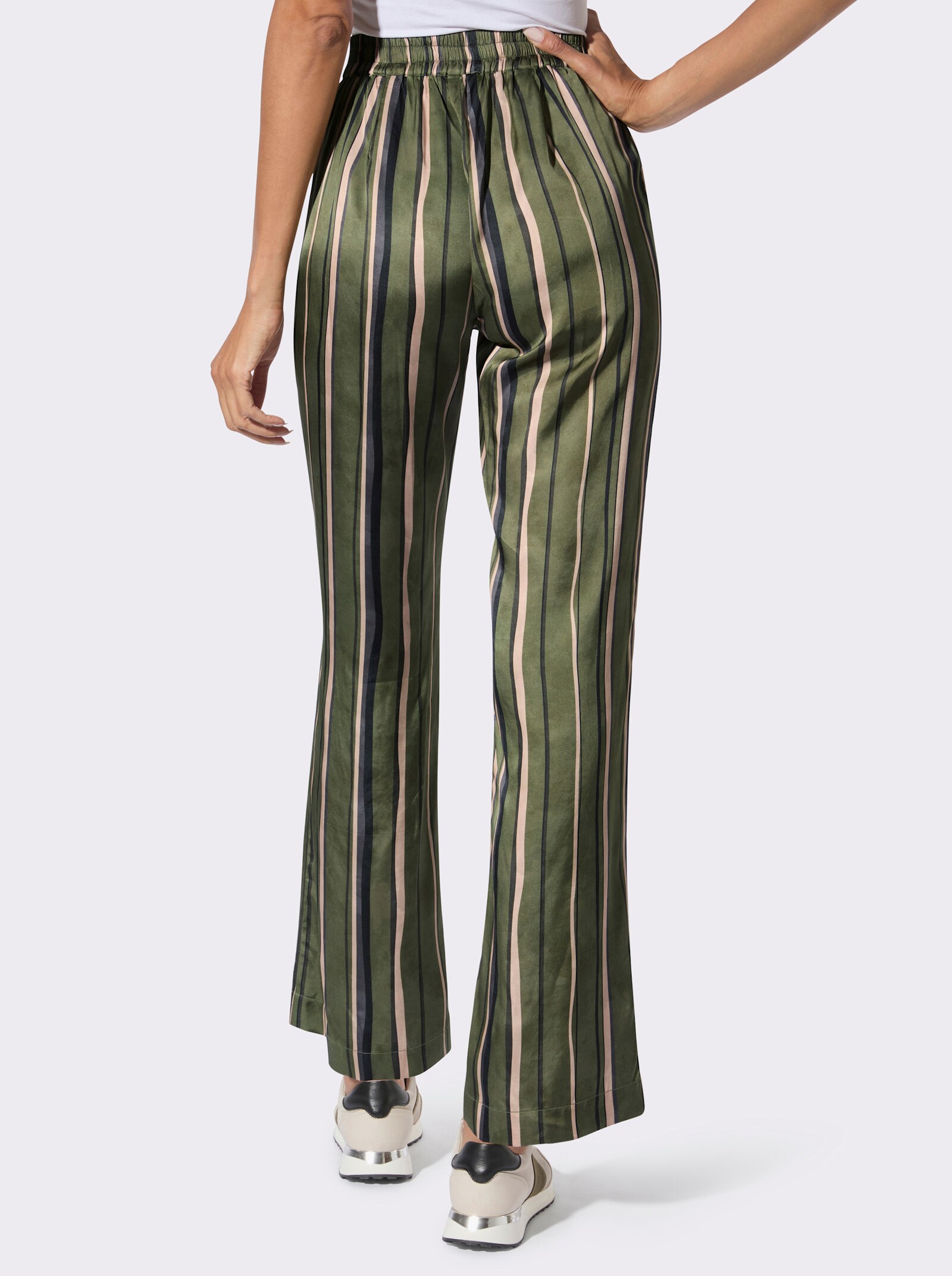 Schlupfhose mit Nahttaschen - khaki-graphit-gestreift
