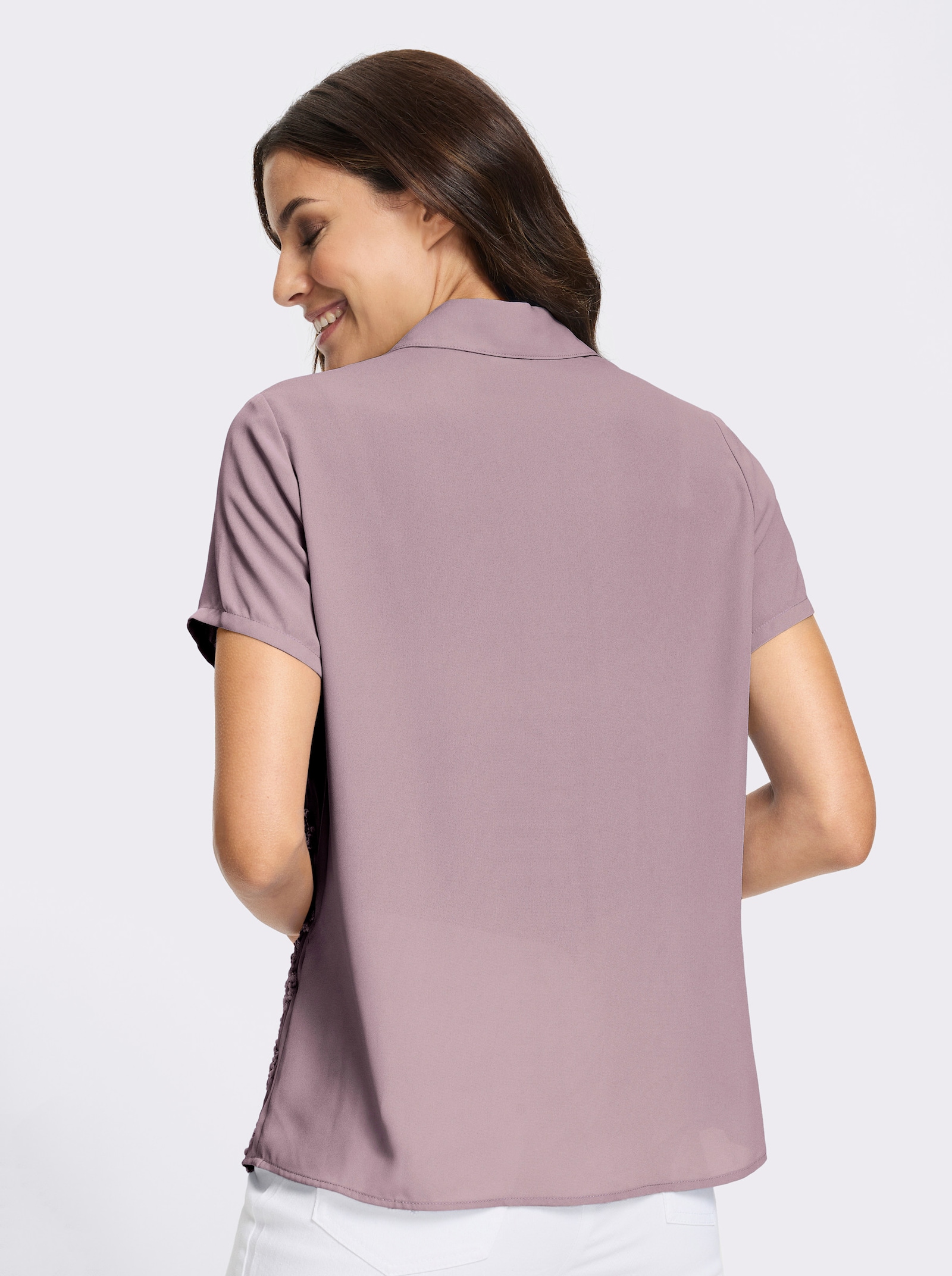 Kurzarm-Bluse mit Blüten-Stickerei - mauve