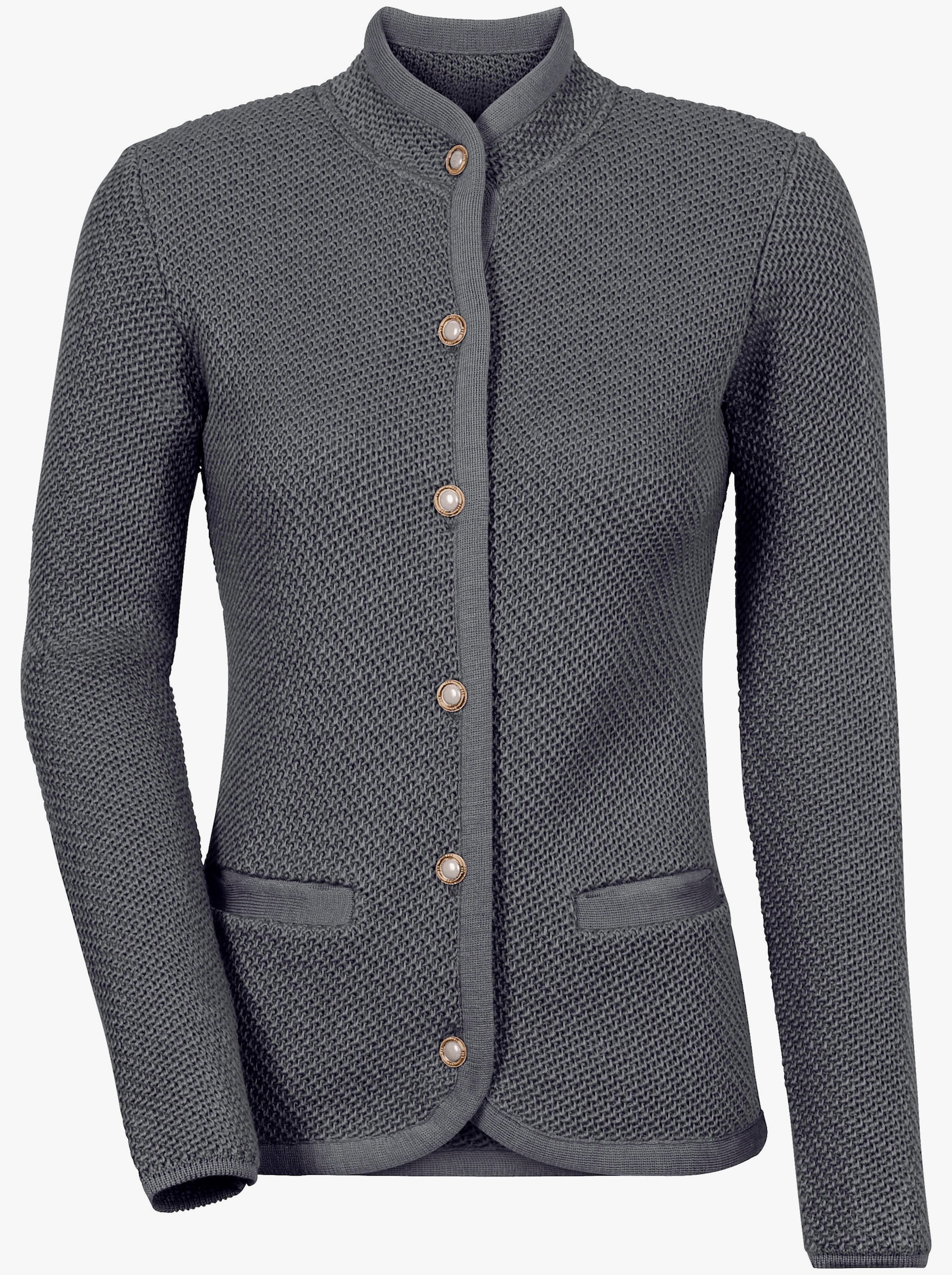 Strickjacke mit Perlfang-Muster - grau-meliert