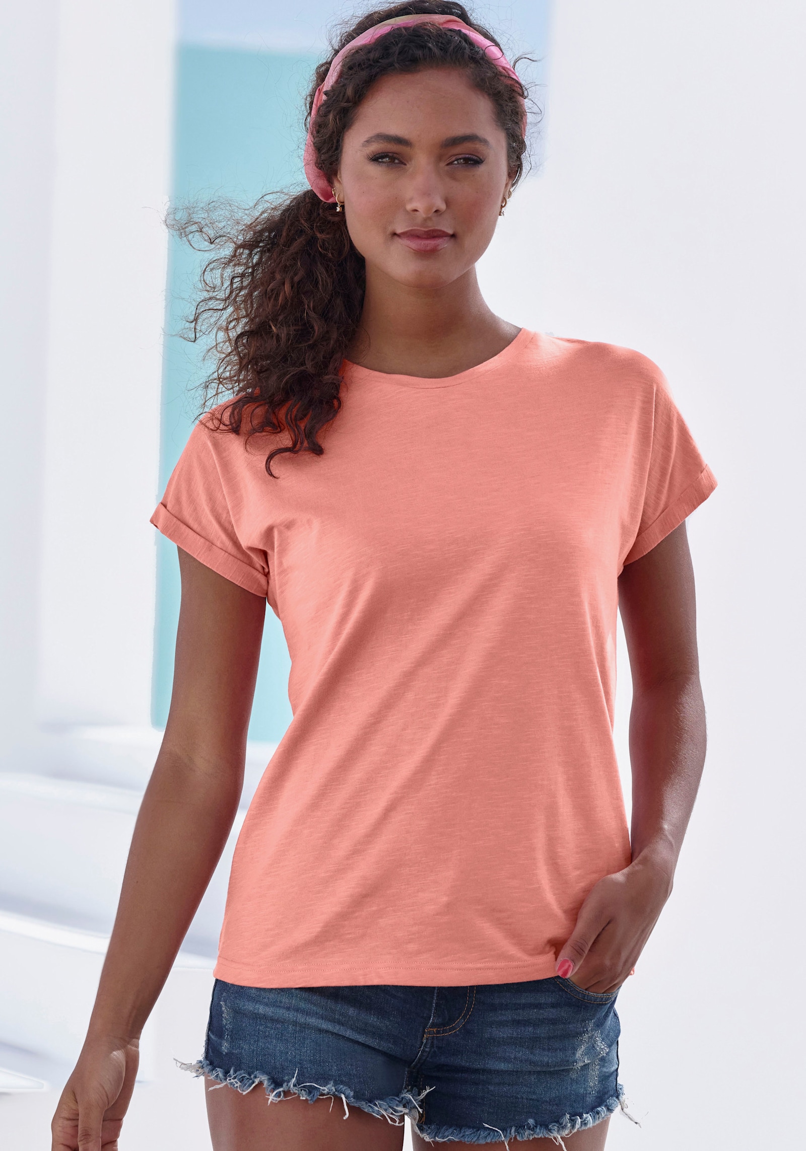Vivance T-Shirt - peach bedruckt, peach uni