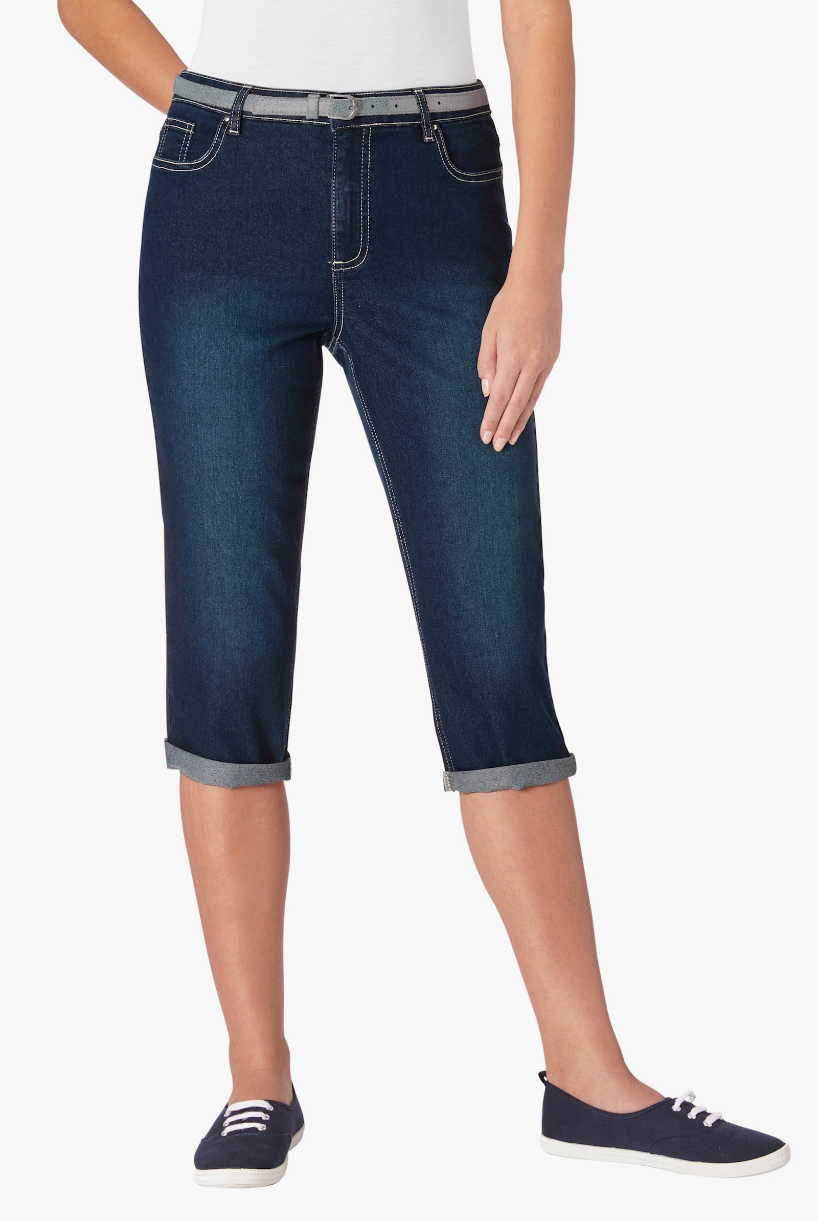 Caprijeans inklusive Gürtel - blue-stone-washed