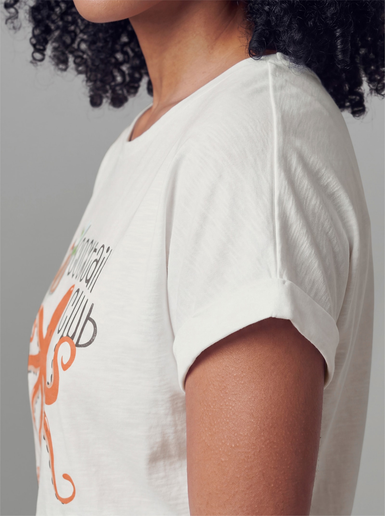 heine Kurzarmshirt mit Kraken-Motiv - weiß-orange-bedruckt