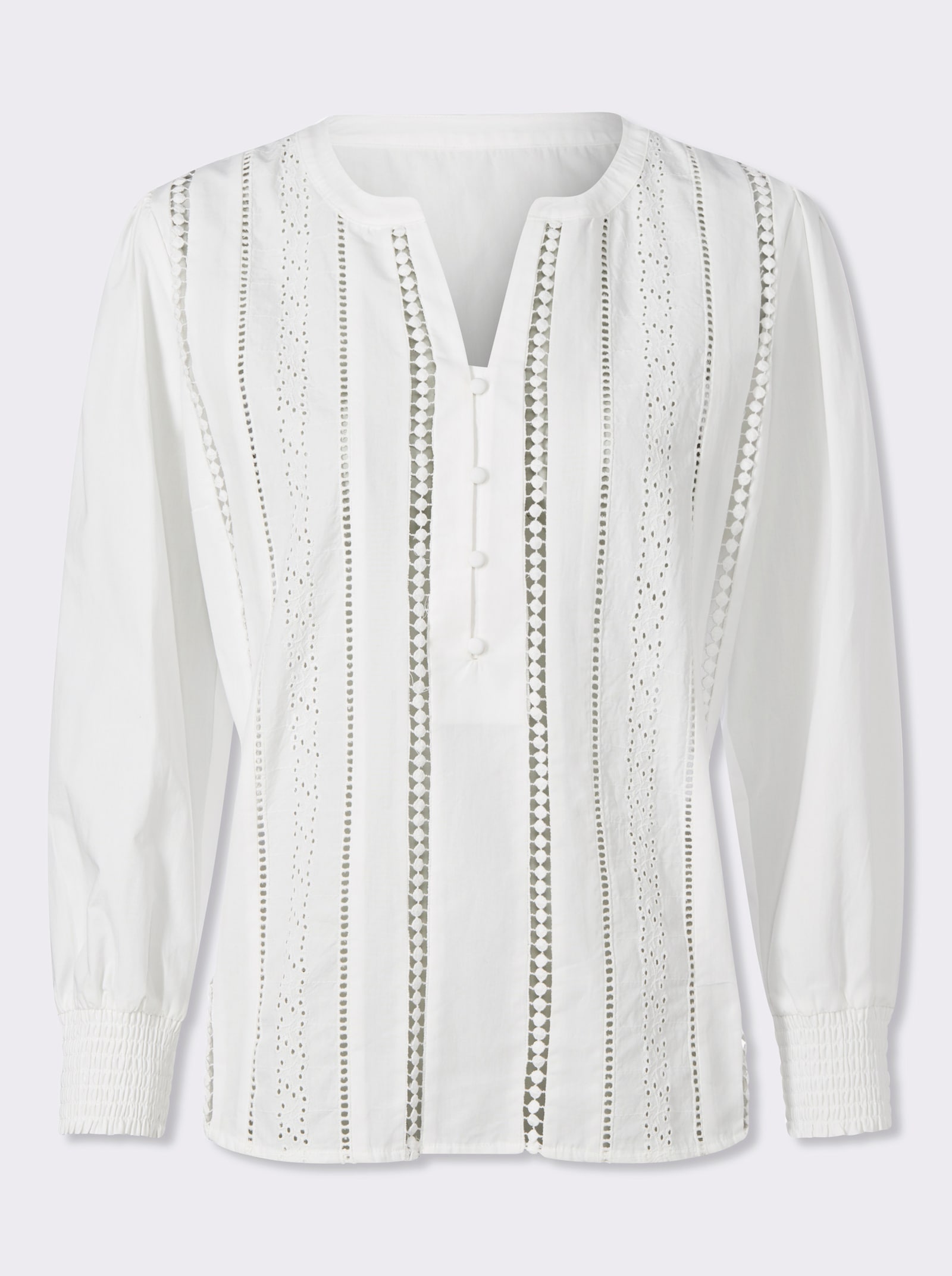 Baumwollbluse mit gesmoktem Saum - ecru