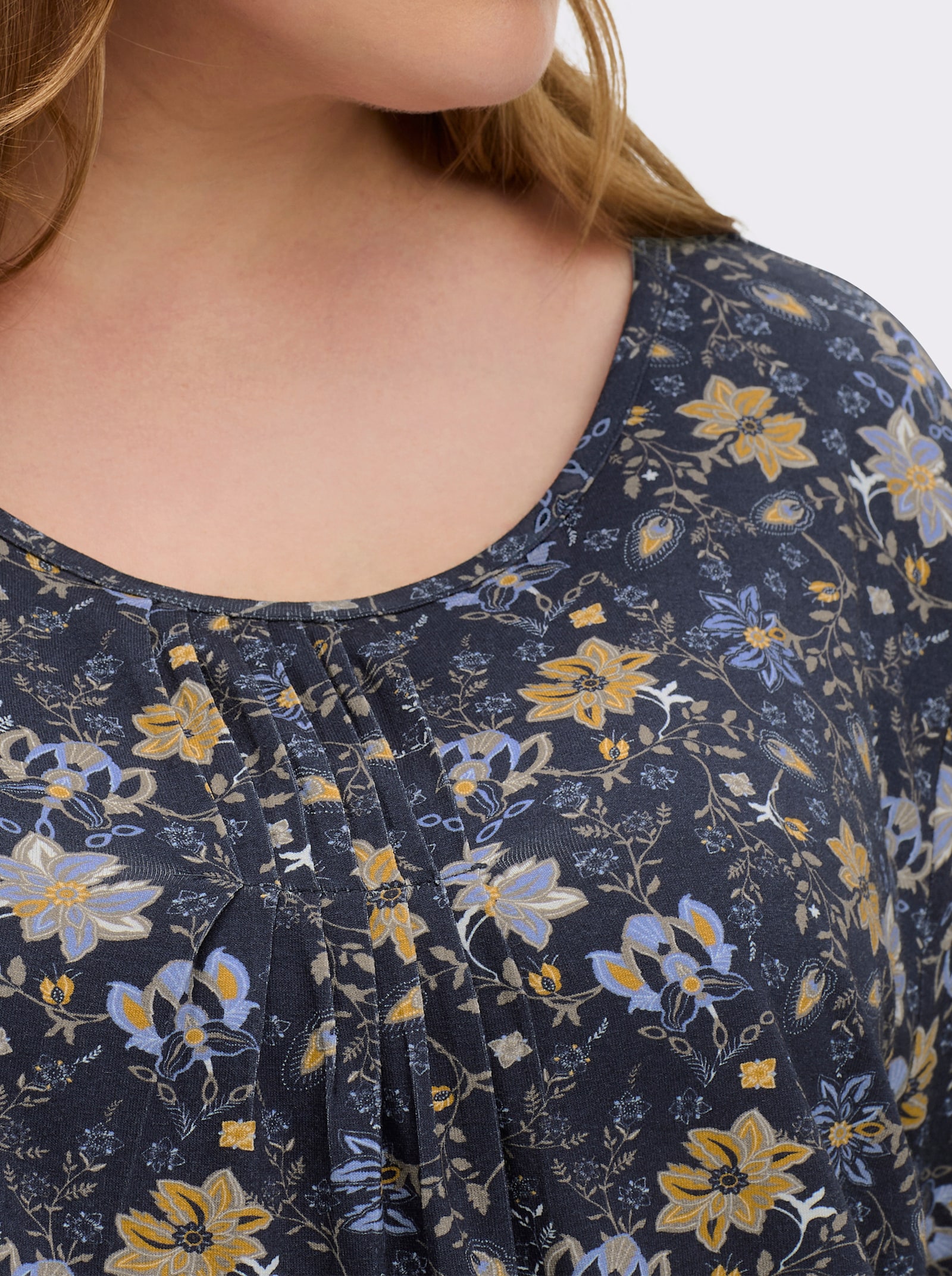 Print-Shirt aus Viskose-Stretch - marine-ocker-bedruckt