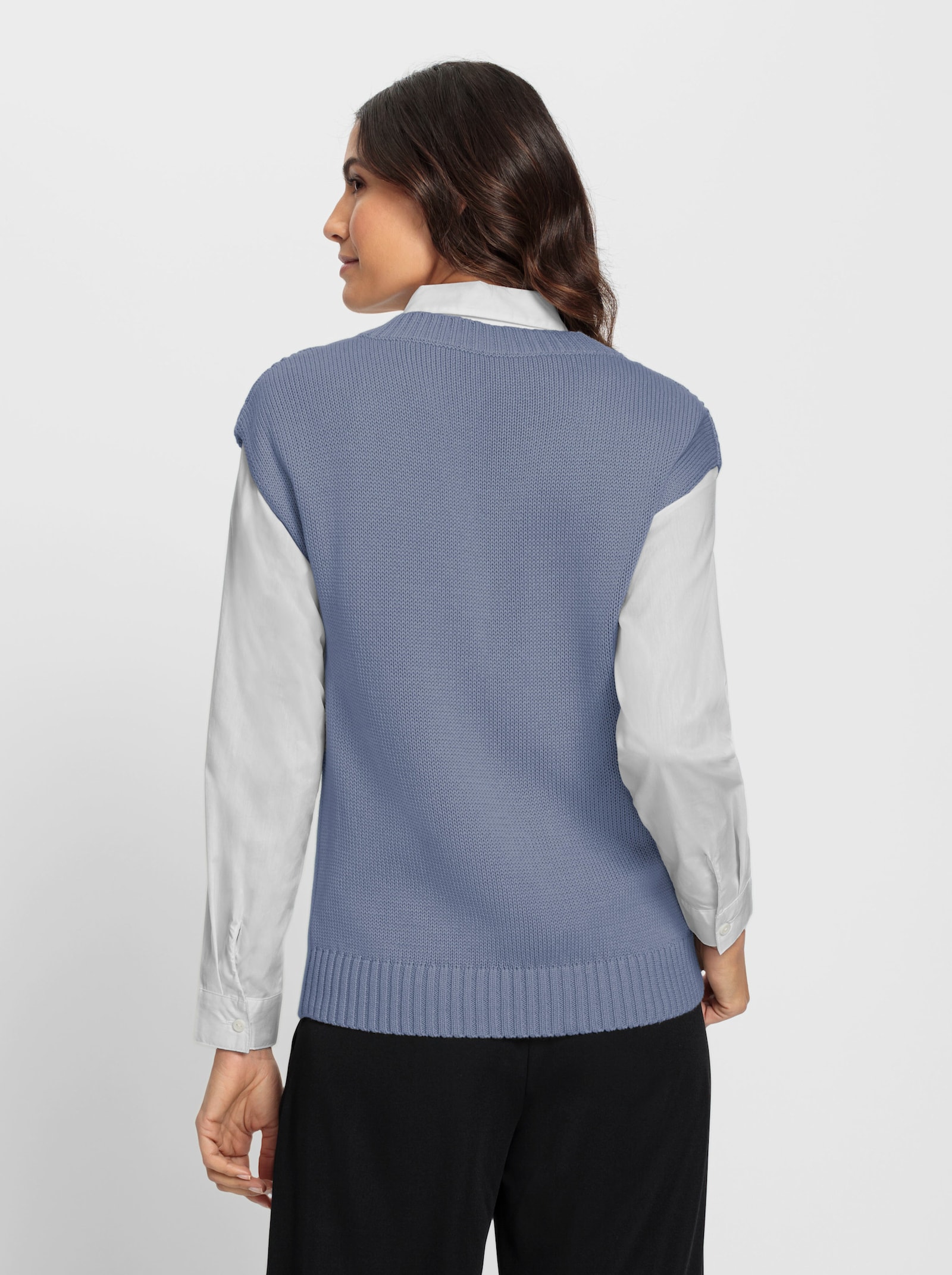 Pullunder mit Zopf- und Ajourmuster - taubenblau