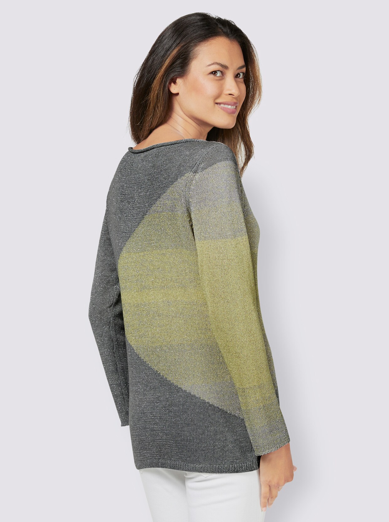 Strickpullover - steingrau-zitrone