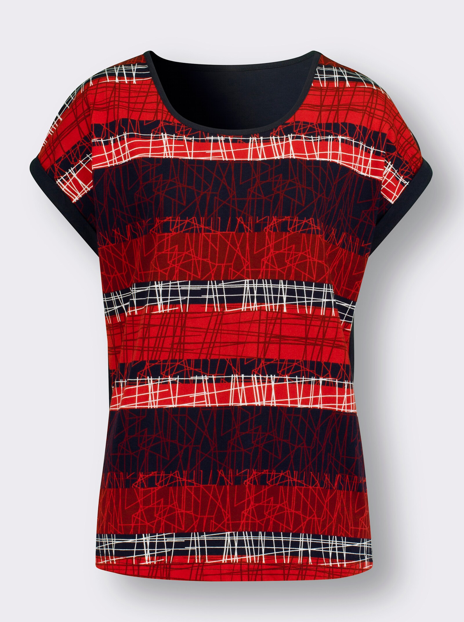 Kurzarmshirt mit Druck im Vorderteil - erdbeere-nachtblau-bedruckt