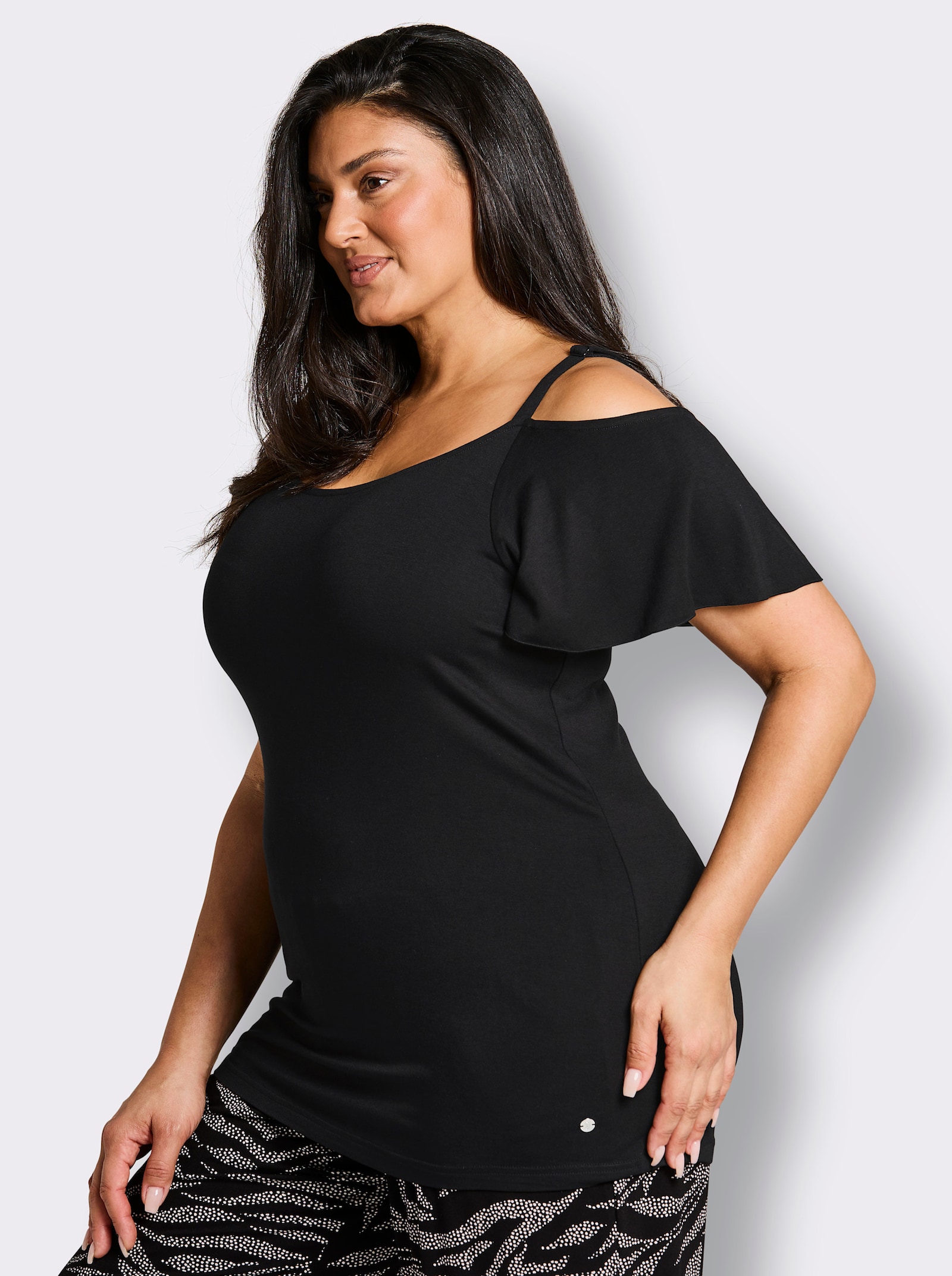 sheego Carmenshirt mit fixierten Trägern - schwarz