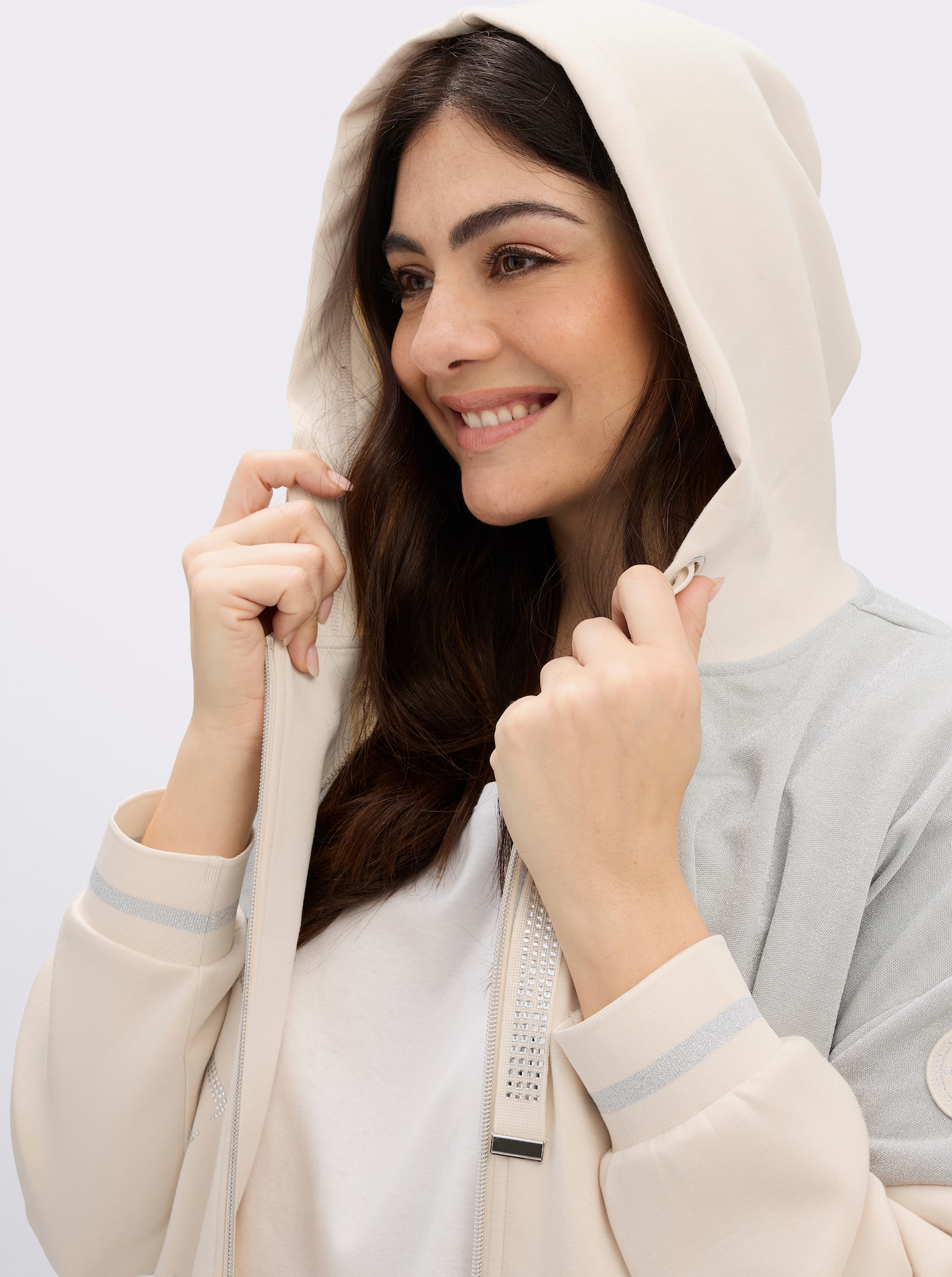Sweatjacke im softweichen Modal-Mix - silberfarben-elfenbein