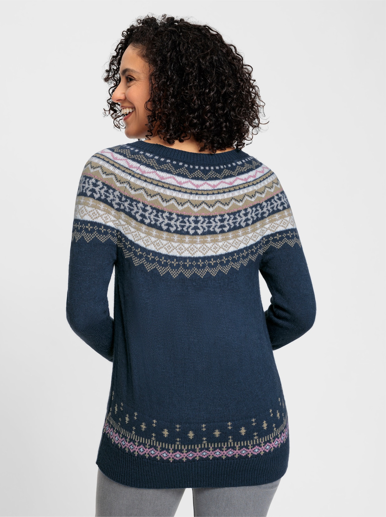 Norwegerpullover - marine-ecru-gemustert