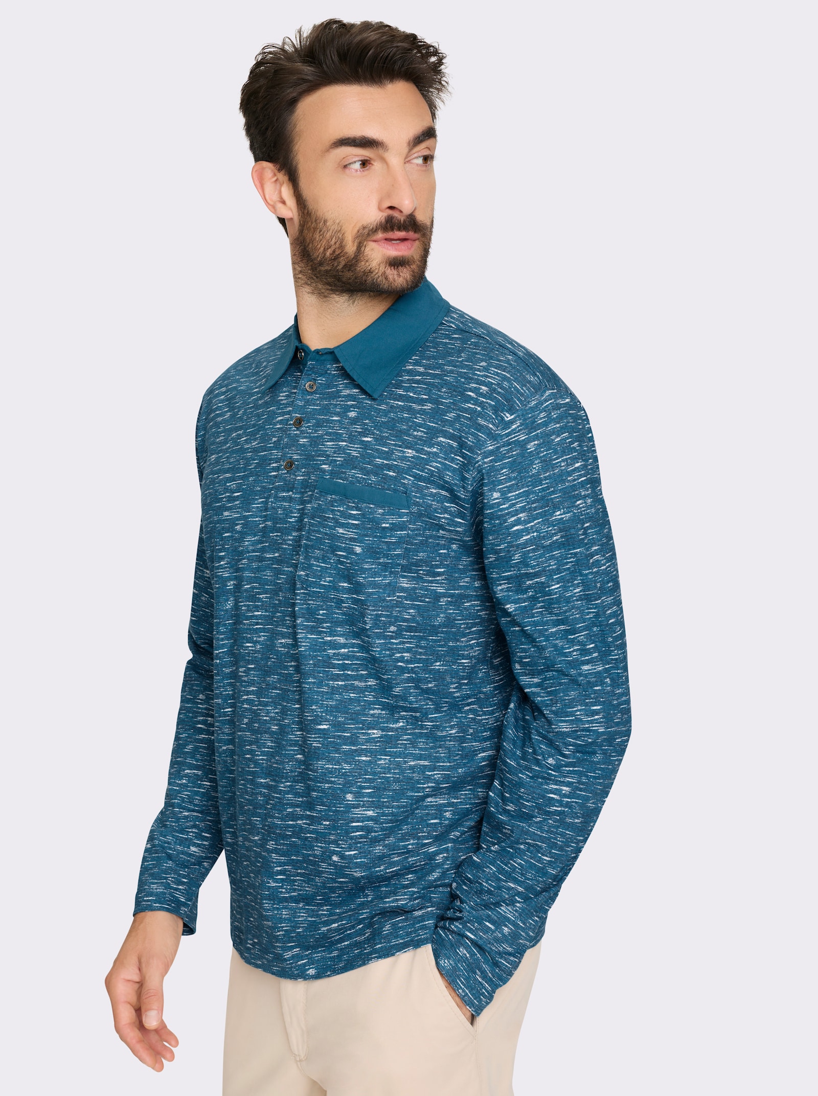 Catamaran Langarmshirt mit unifarbenen Details - topas-meliert