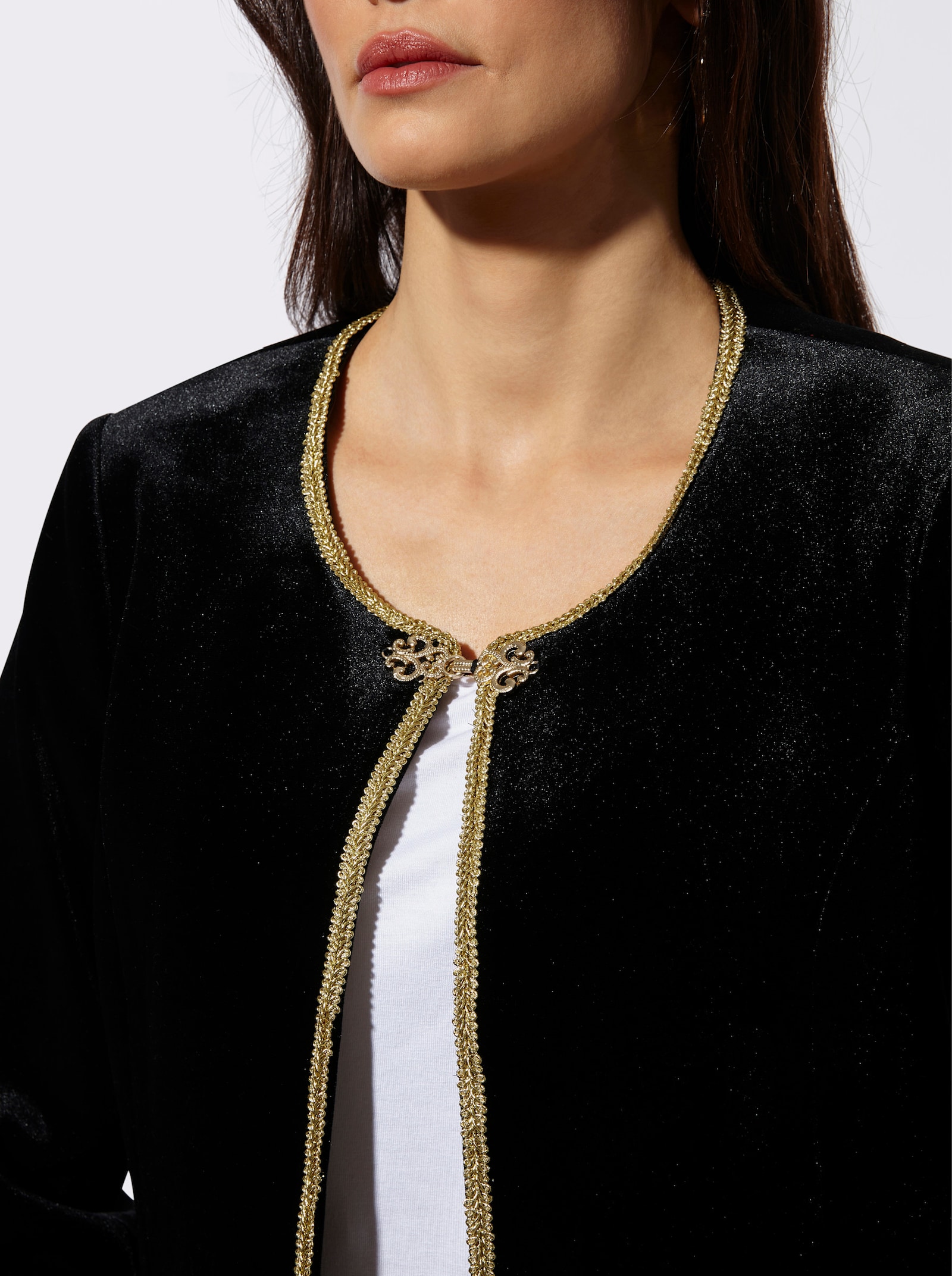 Samtblazer mit Hakenverschluss - schwarz