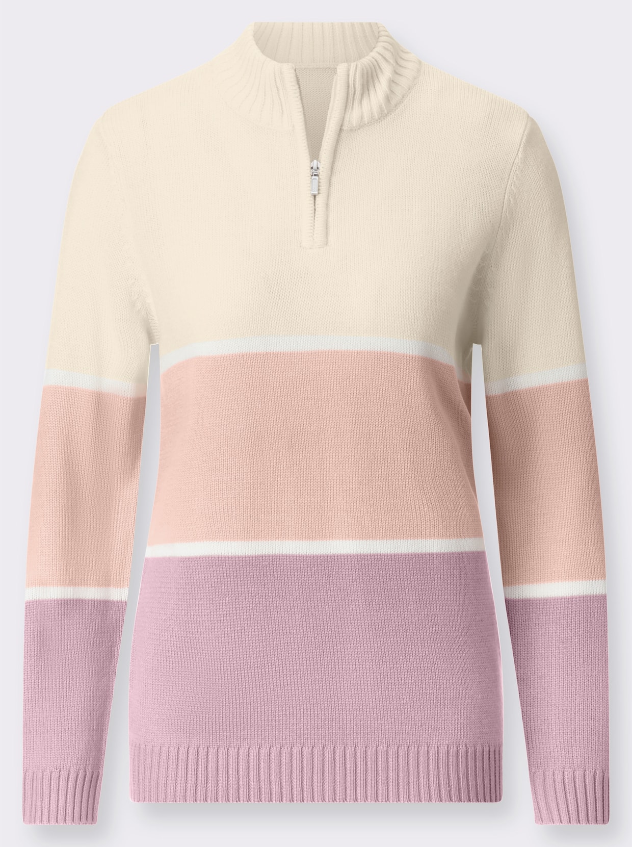 Pullover - mauve-champagner-geringelt