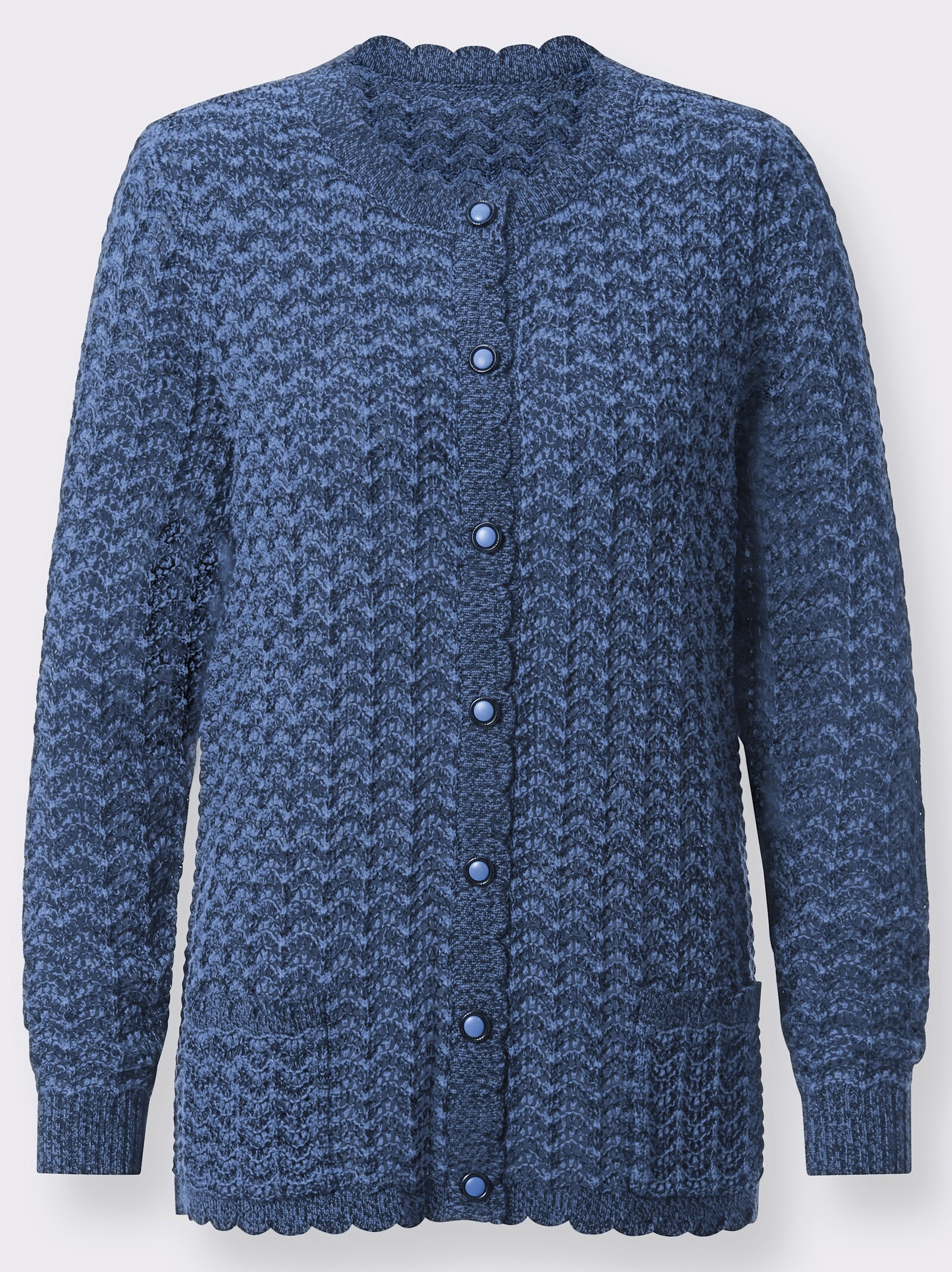 Ajourstrickjacke in Melange-Optik - dunkelblau-meliert