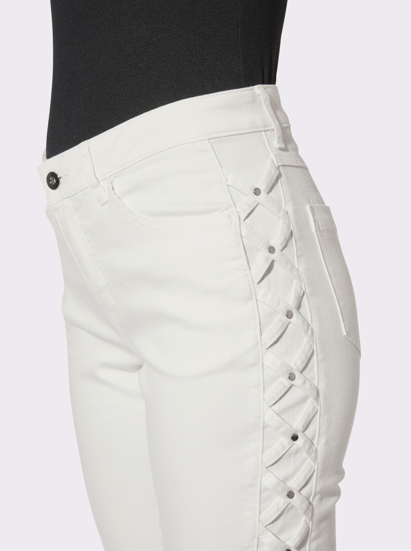 5-Pocket-Jeans mit Bändchen-Verzierung seitlich - weiß